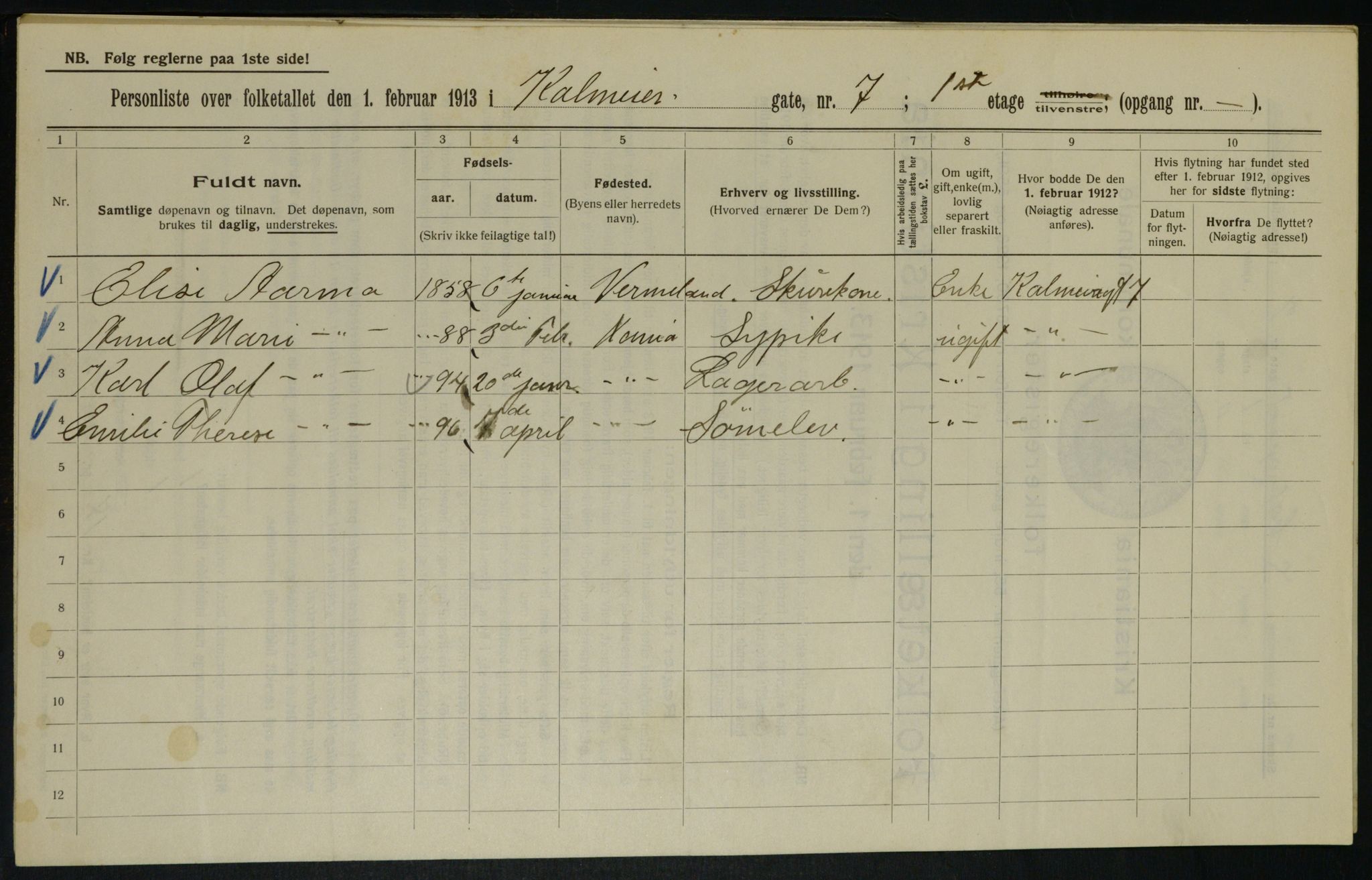 OBA, Municipal Census 1913 for Kristiania, 1913, p. 11417