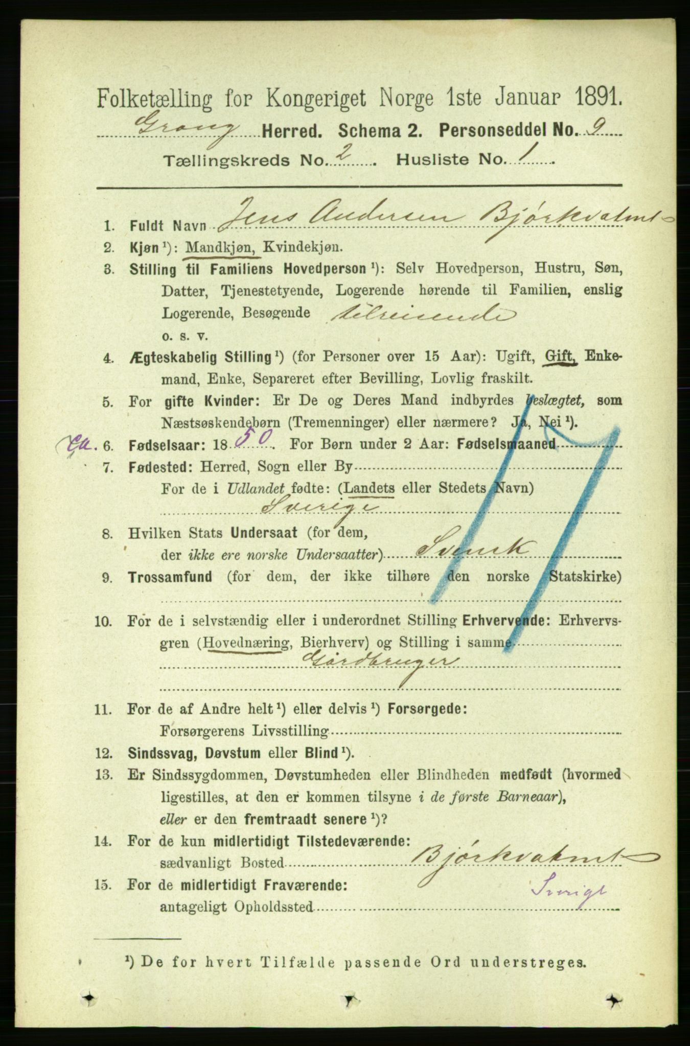 RA, 1891 census for 1742 Grong, 1891, p. 730