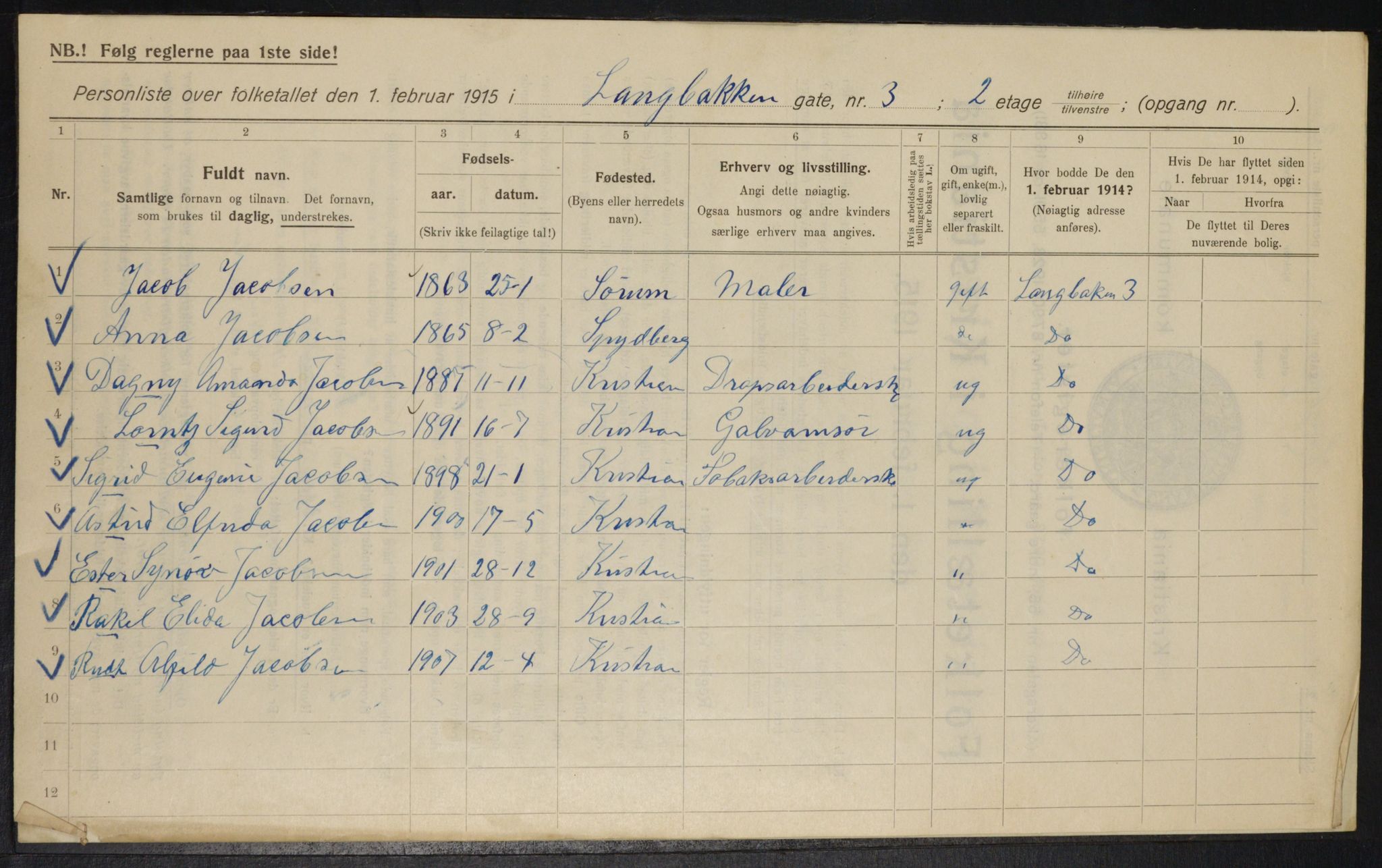 OBA, Municipal Census 1915 for Kristiania, 1915, p. 55796