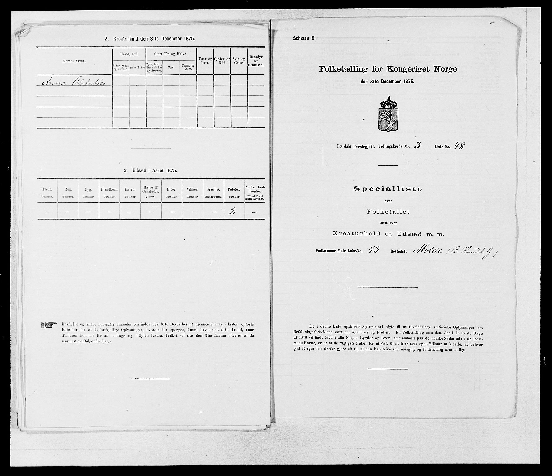 SAB, 1875 census for 1422P Lærdal, 1875, p. 485