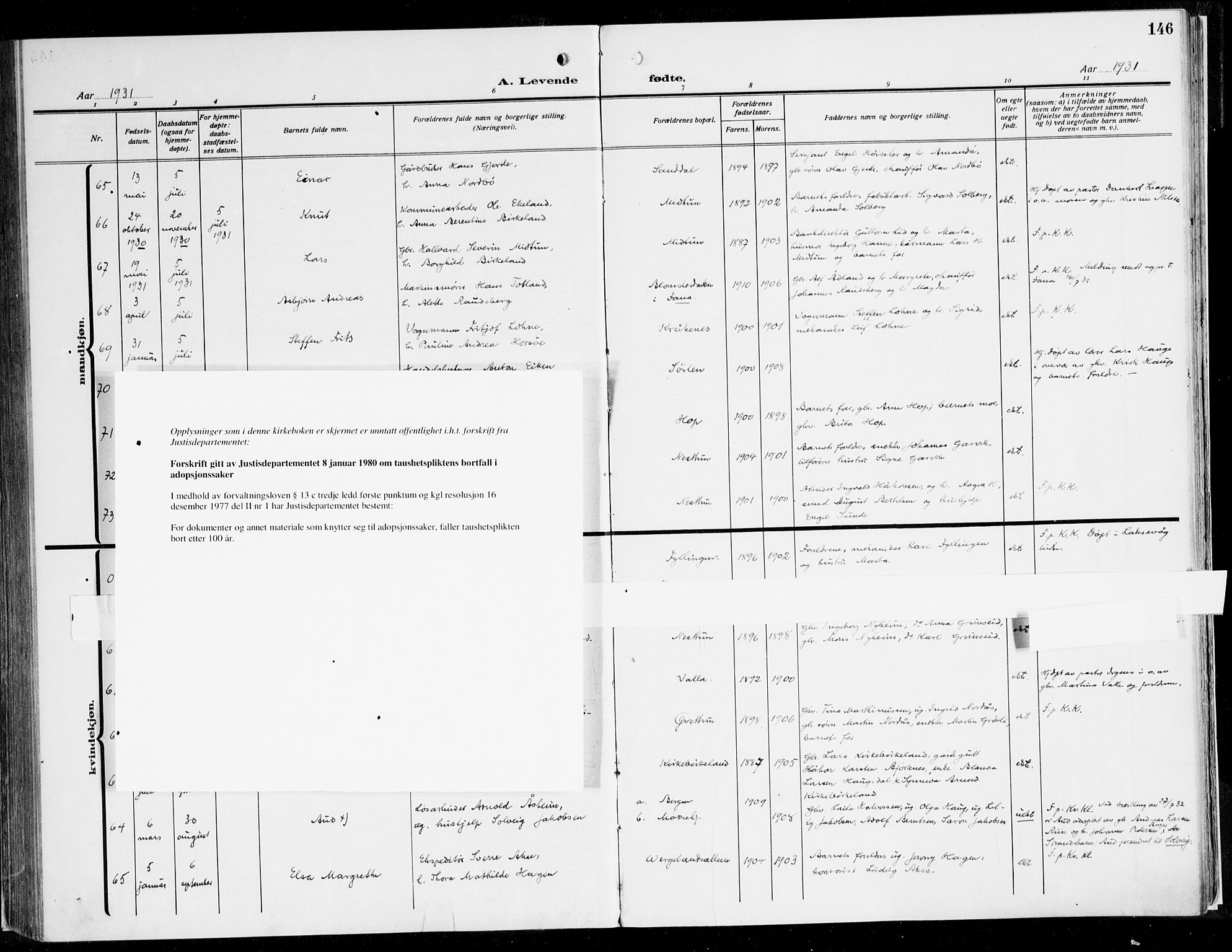 Fana Sokneprestembete, AV/SAB-A-75101/H/Haa/Haaj/L0001: Parish register (official) no. J 1, 1921-1935, p. 146