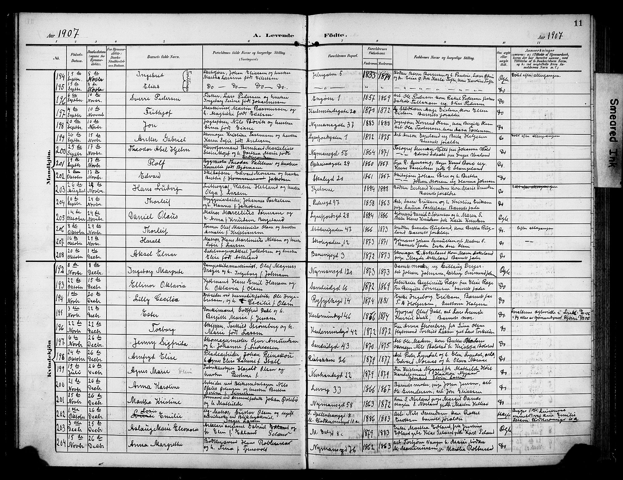 St. Johannes sokneprestkontor, SAST/A-101814/001/30/30BB/L0006: Parish register (copy) no. B 6, 1907-1917, p. 11