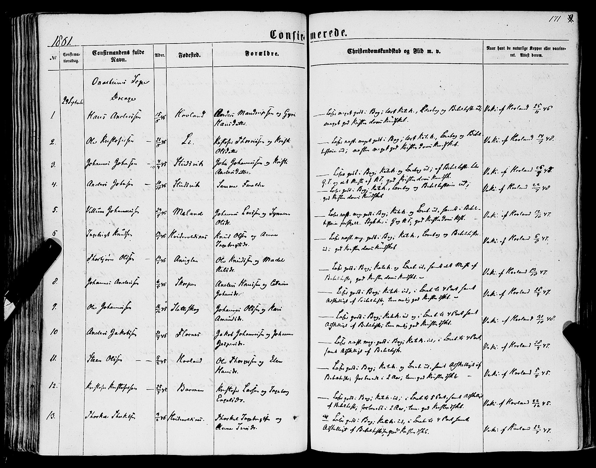 Tysnes sokneprestembete, AV/SAB-A-78601/H/Haa: Parish register (official) no. A 11, 1860-1871, p. 171