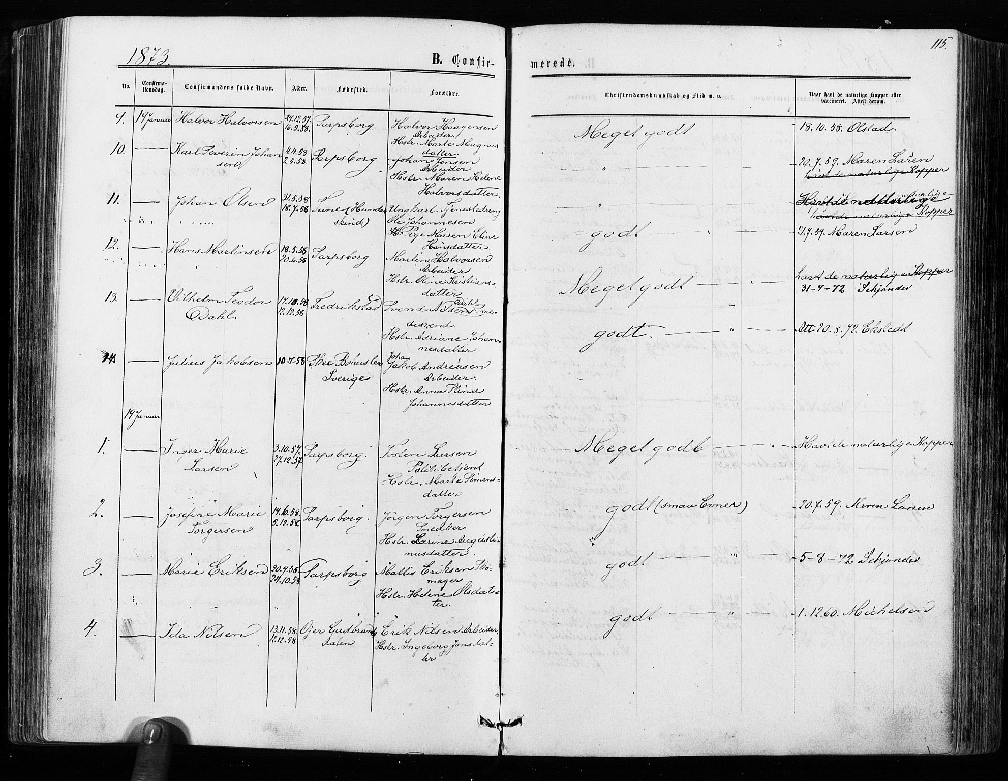 Sarpsborg prestekontor Kirkebøker, AV/SAO-A-2006/F/Fa/L0002: Parish register (official) no. 2, 1869-1877, p. 115