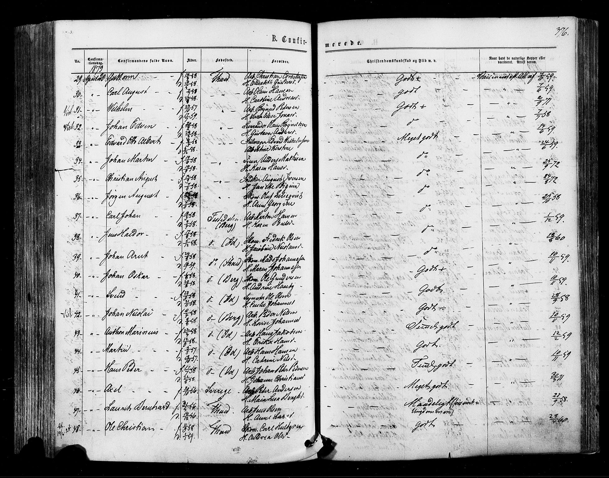 Halden prestekontor Kirkebøker, SAO/A-10909/F/Fa/L0009: Parish register (official) no. I 9, 1866-1877, p. 376