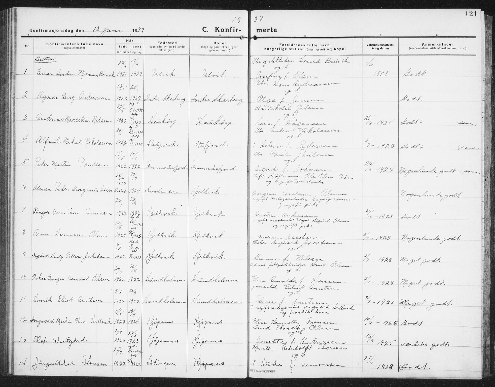 Ministerialprotokoller, klokkerbøker og fødselsregistre - Nordland, SAT/A-1459/861/L0879: Parish register (copy) no. 861C05, 1926-1939, p. 121