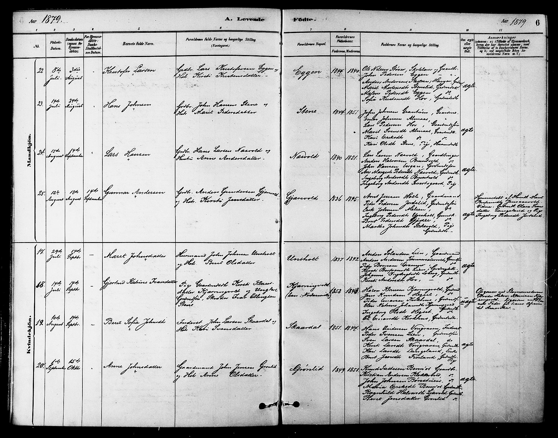 Ministerialprotokoller, klokkerbøker og fødselsregistre - Sør-Trøndelag, SAT/A-1456/686/L0983: Parish register (official) no. 686A01, 1879-1890, p. 6