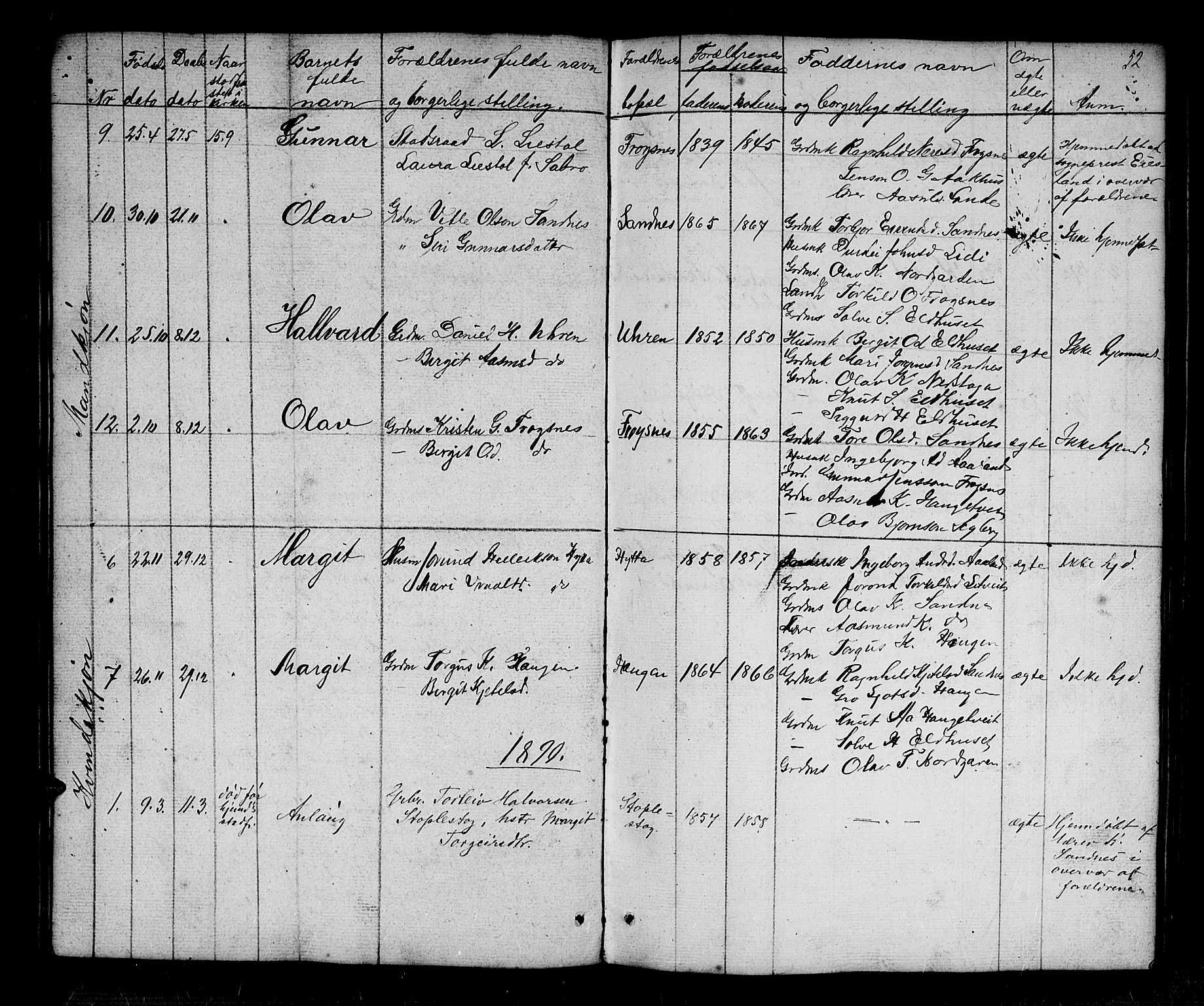 Bygland sokneprestkontor, AV/SAK-1111-0006/F/Fb/Fbc/L0001: Parish register (copy) no. B 1, 1848-1894, p. 52