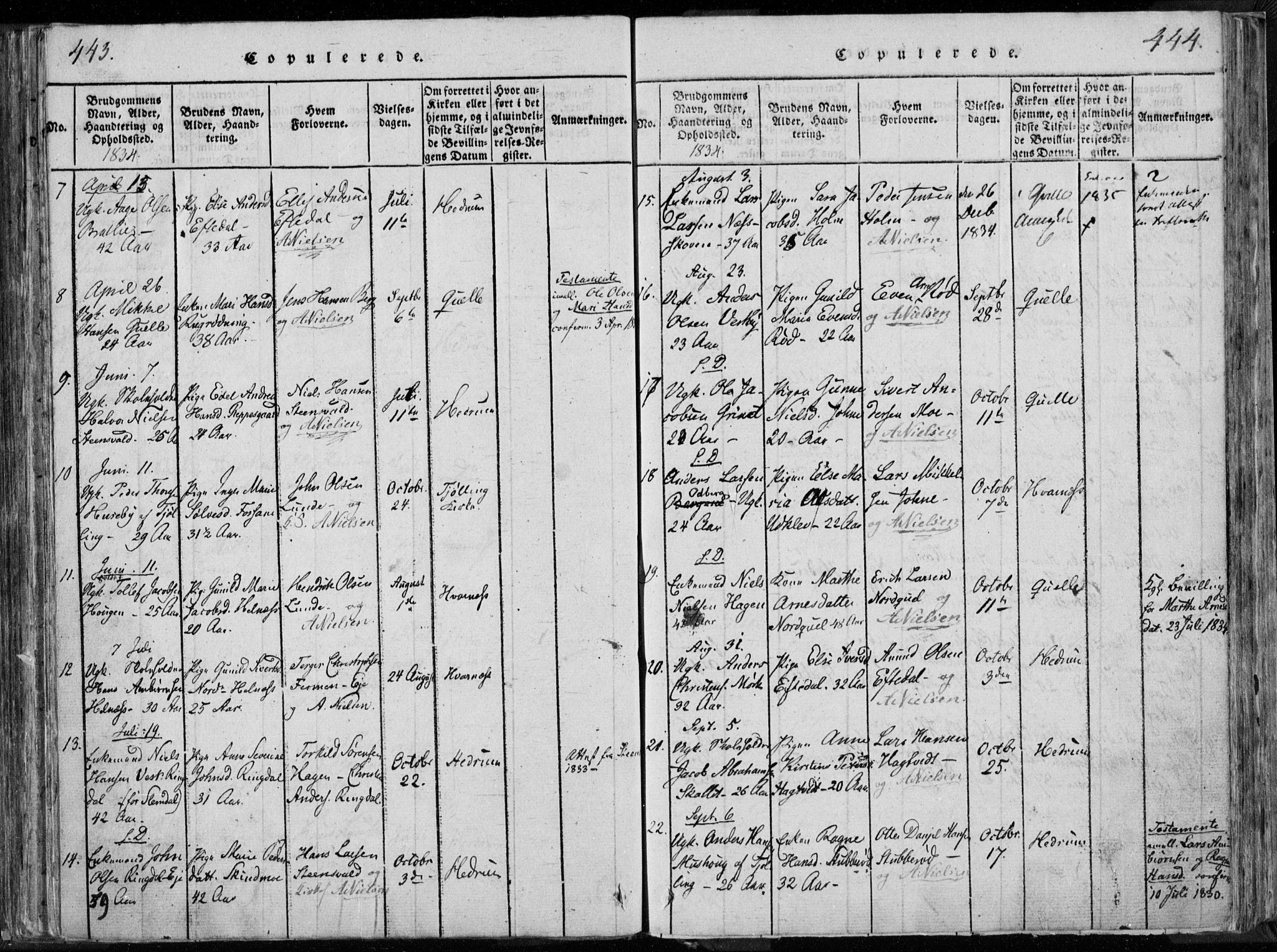 Hedrum kirkebøker, SAKO/A-344/F/Fa/L0004: Parish register (official) no. I 4, 1817-1835, p. 443-444