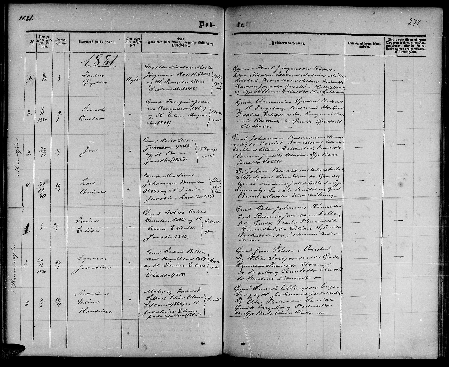 Ministerialprotokoller, klokkerbøker og fødselsregistre - Møre og Romsdal, AV/SAT-A-1454/511/L0157: Parish register (copy) no. 511C03, 1864-1884, p. 277