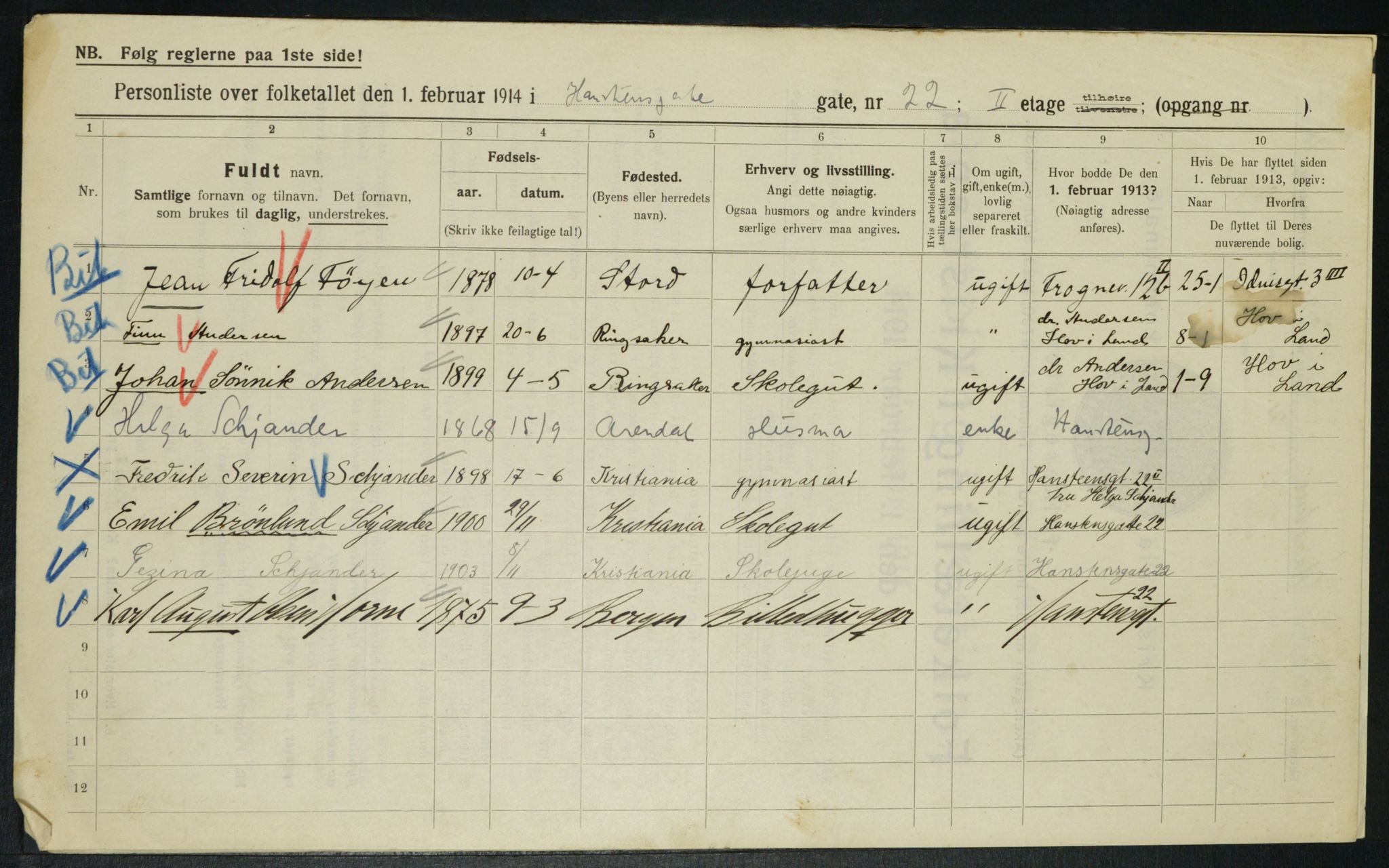 OBA, Municipal Census 1914 for Kristiania, 1914, p. 35085