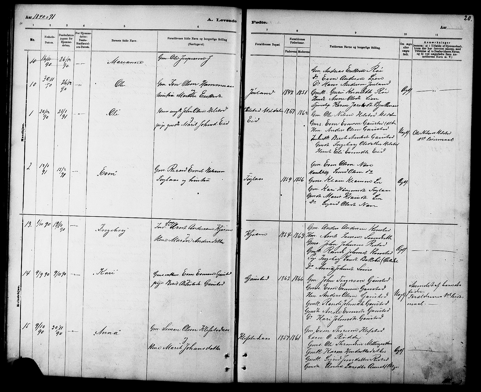 Ministerialprotokoller, klokkerbøker og fødselsregistre - Sør-Trøndelag, SAT/A-1456/694/L1132: Parish register (copy) no. 694C04, 1887-1914, p. 20