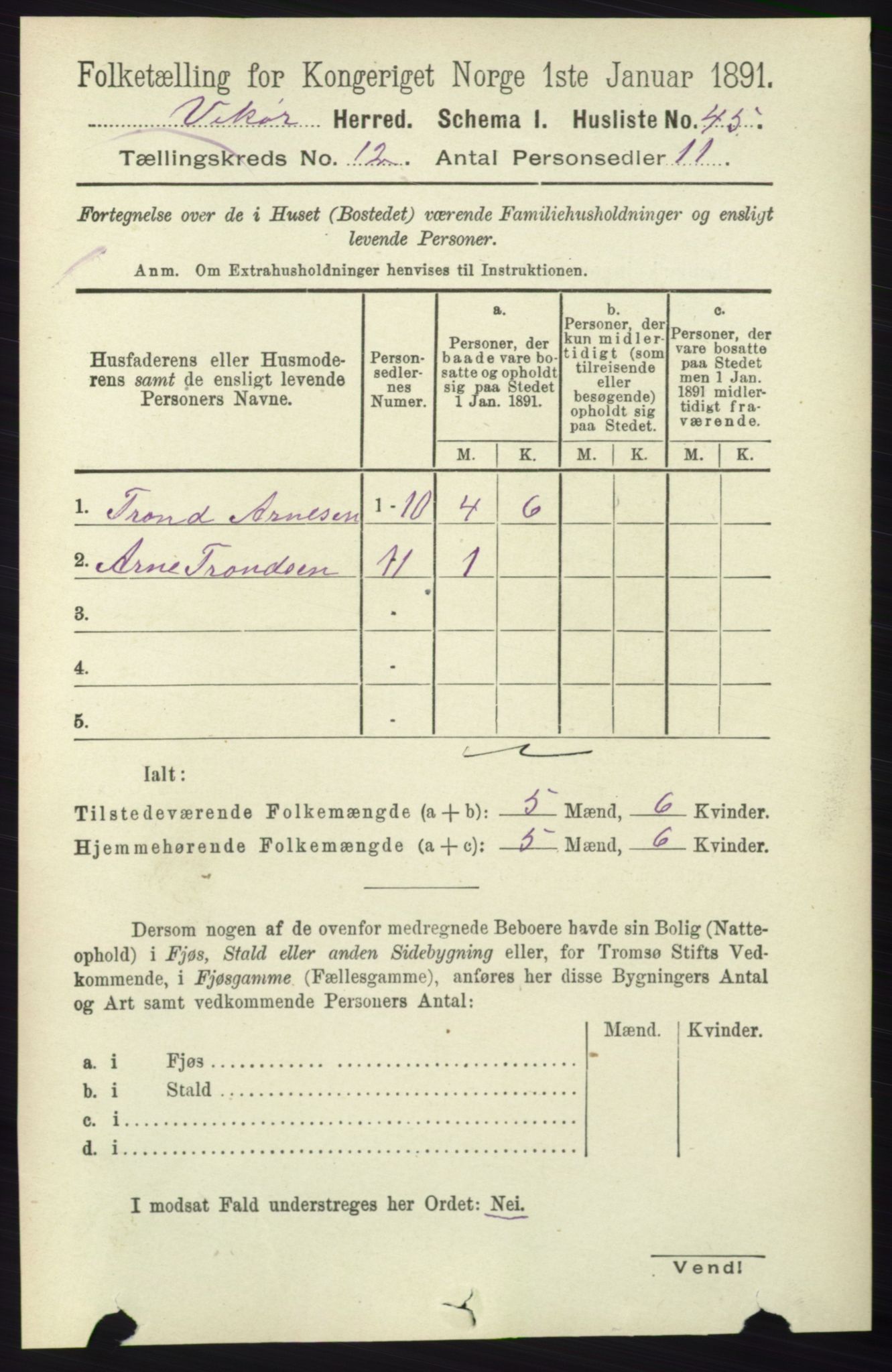 RA, 1891 census for 1238 Vikør, 1891, p. 3302