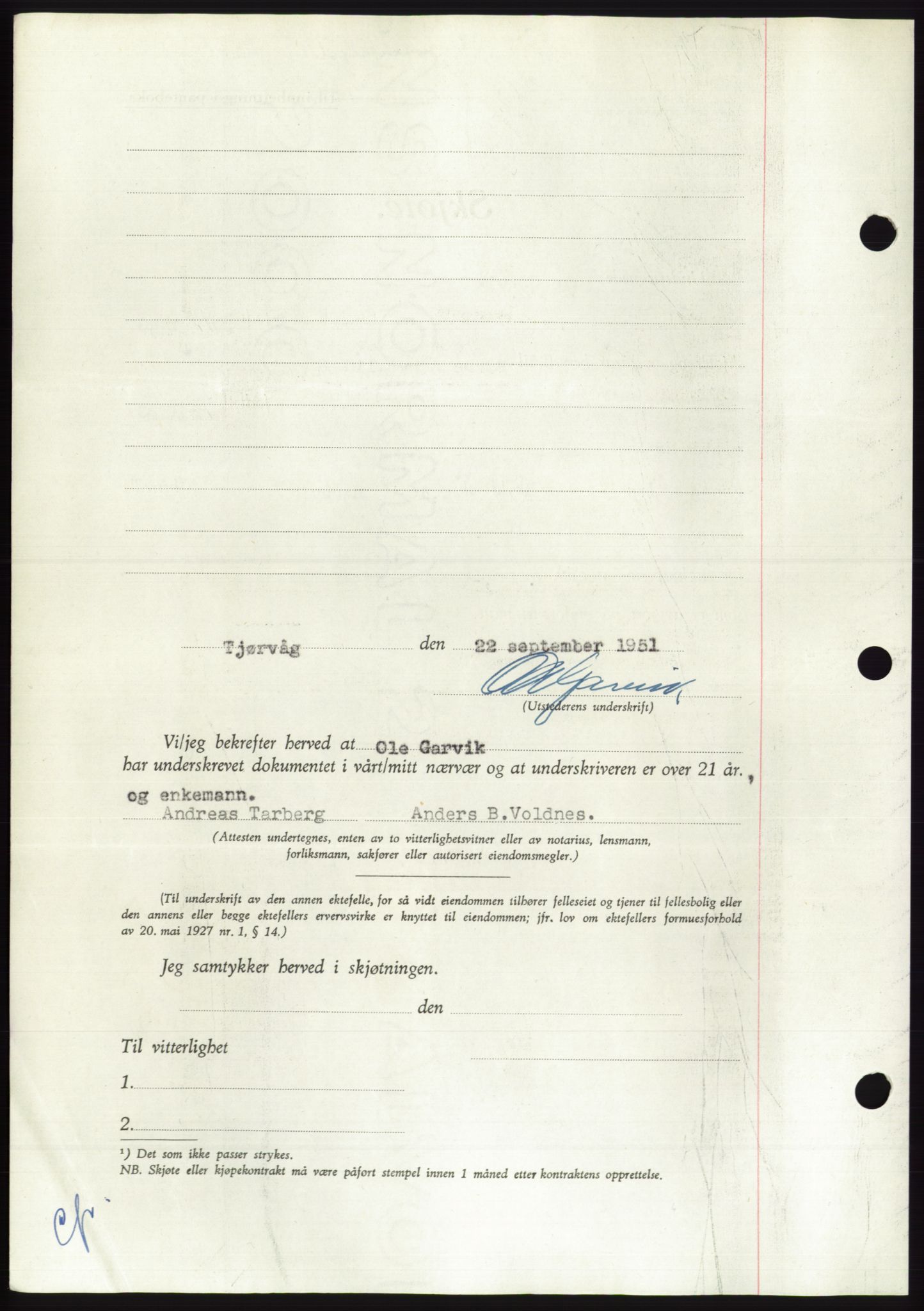 Søre Sunnmøre sorenskriveri, AV/SAT-A-4122/1/2/2C/L0090: Mortgage book no. 16A, 1951-1951, Diary no: : 1763/1951