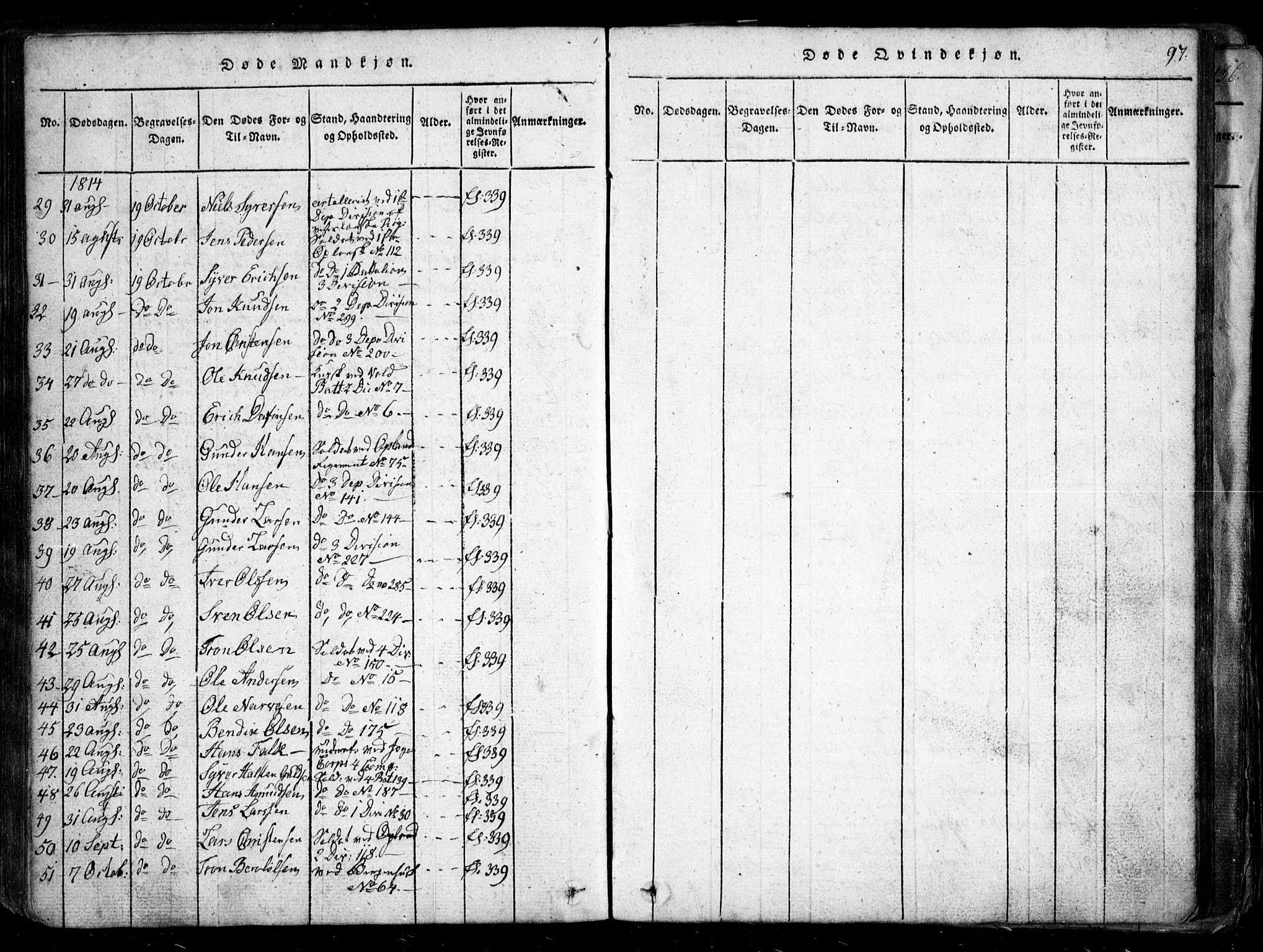 Spydeberg prestekontor Kirkebøker, AV/SAO-A-10924/G/Ga/L0001: Parish register (copy) no. I 1, 1814-1868, p. 97