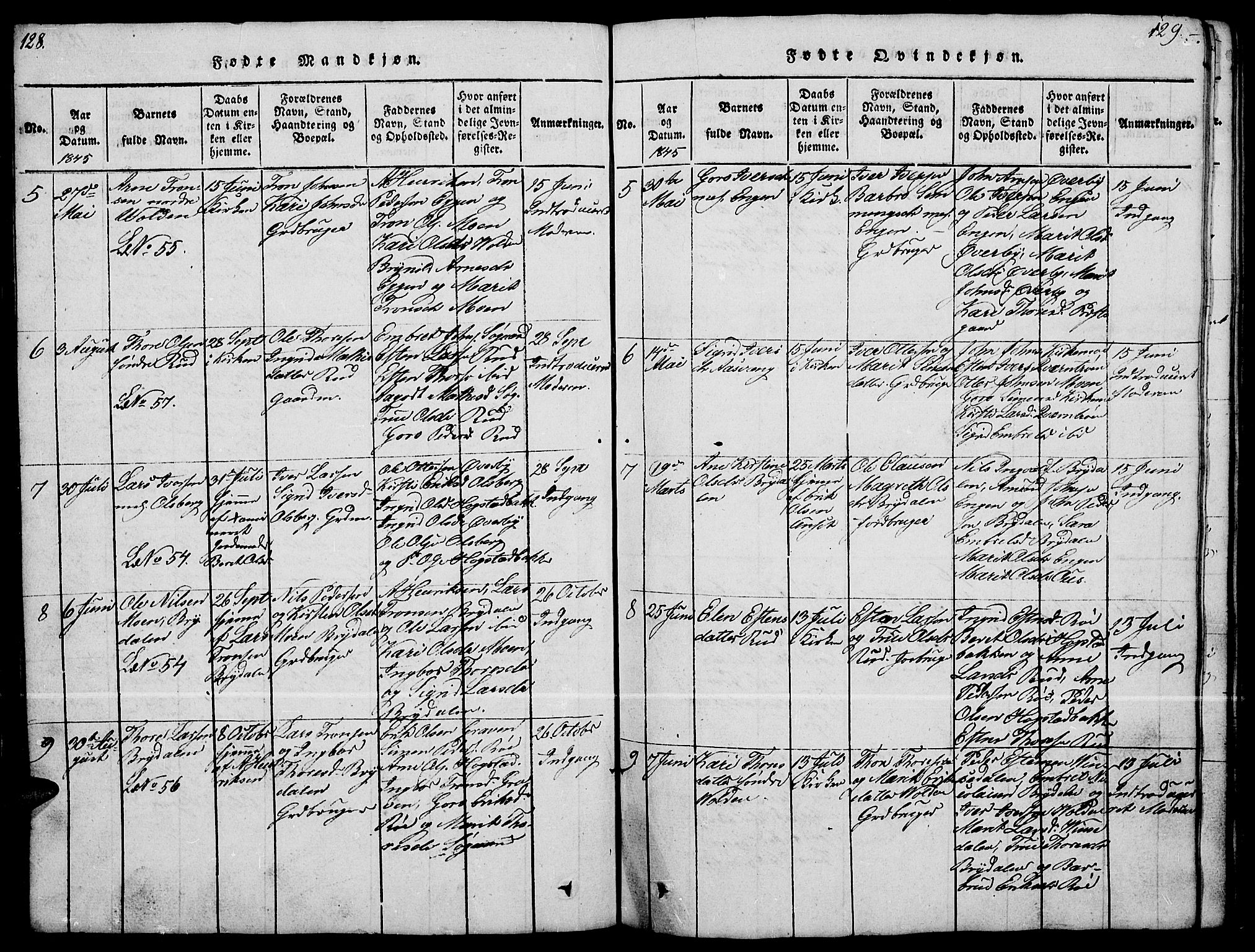 Tynset prestekontor, SAH/PREST-058/H/Ha/Hab/L0004: Parish register (copy) no. 4, 1814-1879, p. 128-129