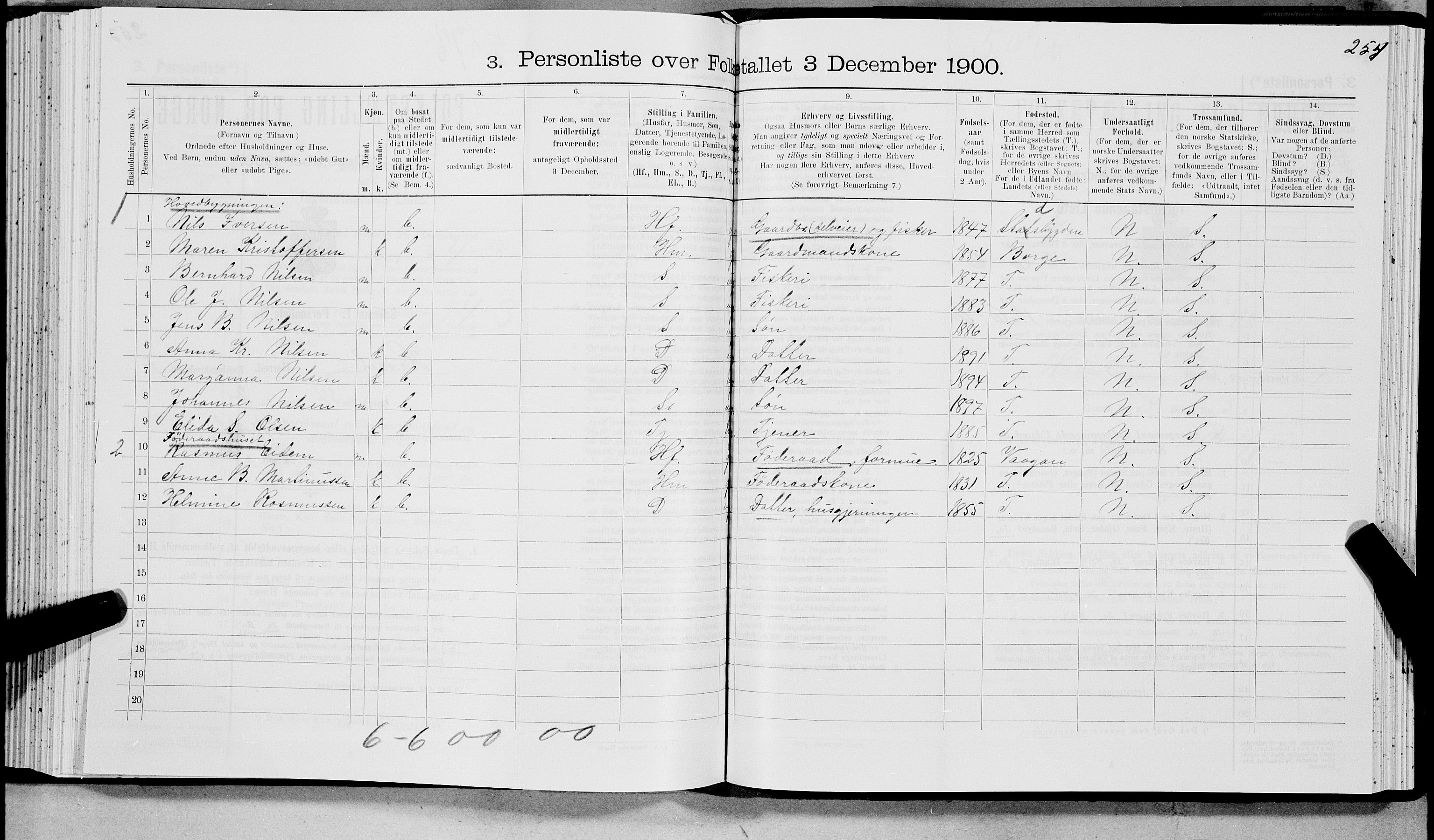 SAT, 1900 census for Hadsel, 1900, p. 719