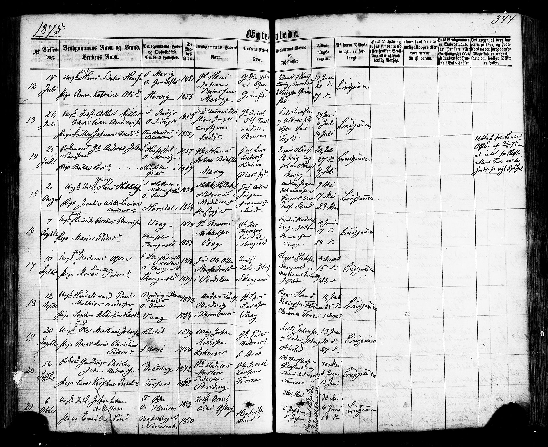 Ministerialprotokoller, klokkerbøker og fødselsregistre - Nordland, SAT/A-1459/805/L0098: Parish register (official) no. 805A05, 1862-1879, p. 344