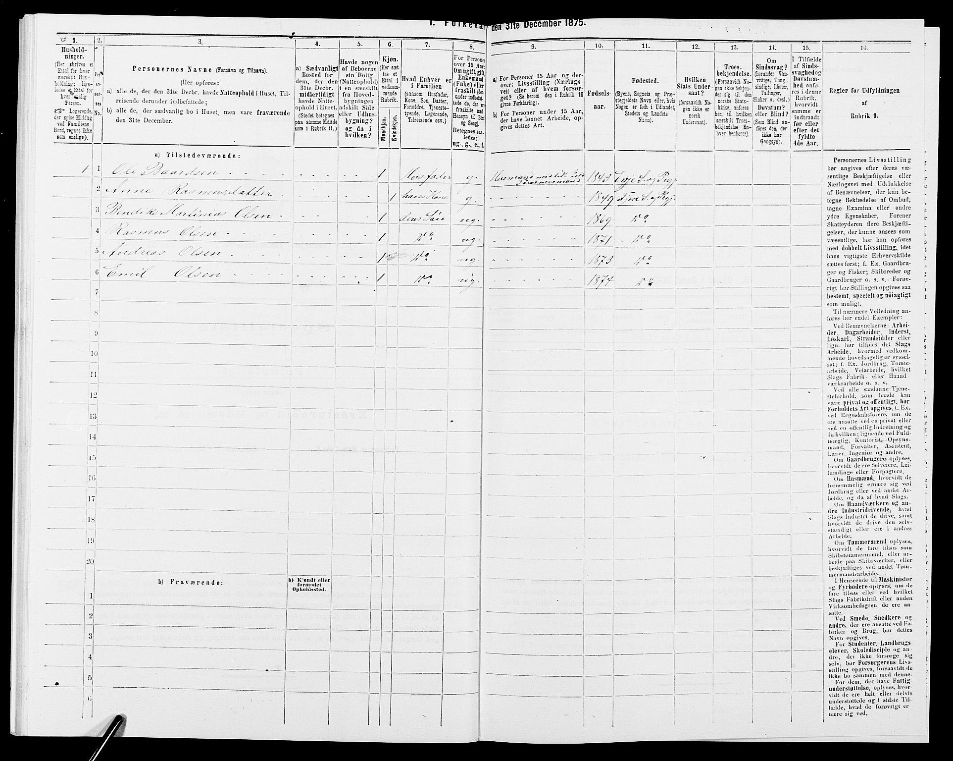 SAK, 1875 census for 0923L Fjære/Fjære, 1875, p. 1237