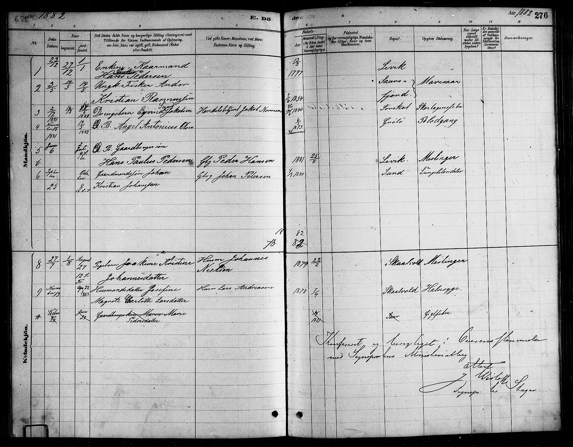 Ministerialprotokoller, klokkerbøker og fødselsregistre - Nordland, AV/SAT-A-1459/857/L0828: Parish register (copy) no. 857C03, 1879-1908, p. 276