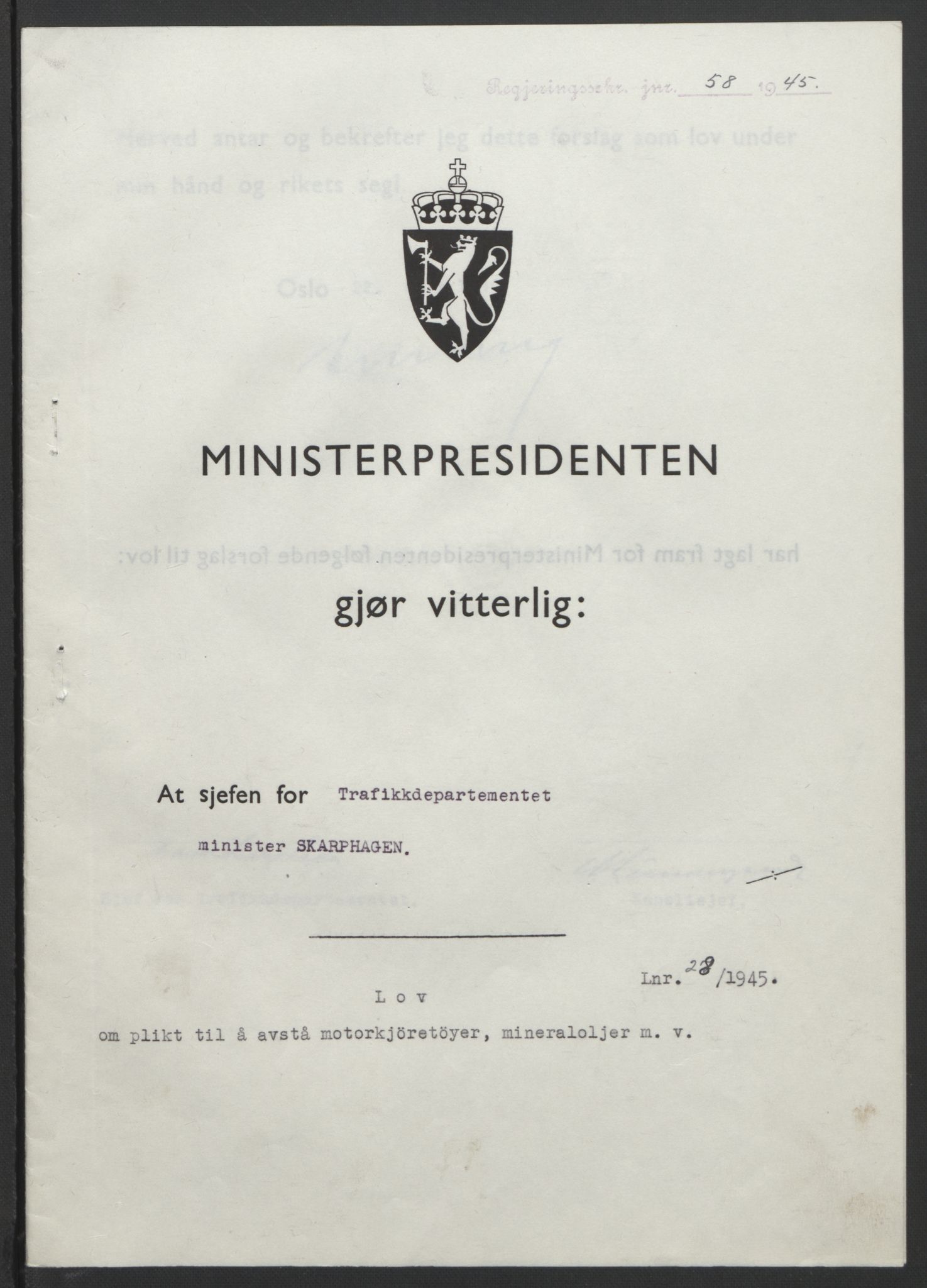 NS-administrasjonen 1940-1945 (Statsrådsekretariatet, de kommisariske statsråder mm), RA/S-4279/D/Db/L0101/0001: -- / Lover og vedtak, 1945, p. 115