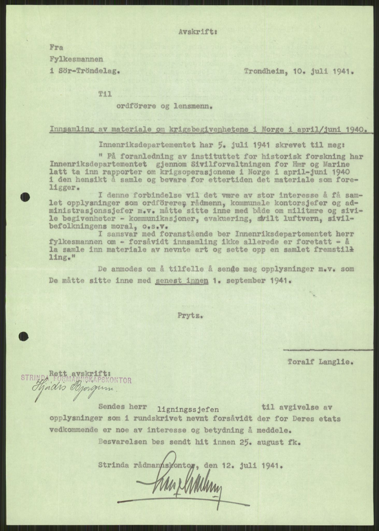 Forsvaret, Forsvarets krigshistoriske avdeling, RA/RAFA-2017/Y/Ya/L0016: II-C-11-31 - Fylkesmenn.  Rapporter om krigsbegivenhetene 1940., 1940, p. 195