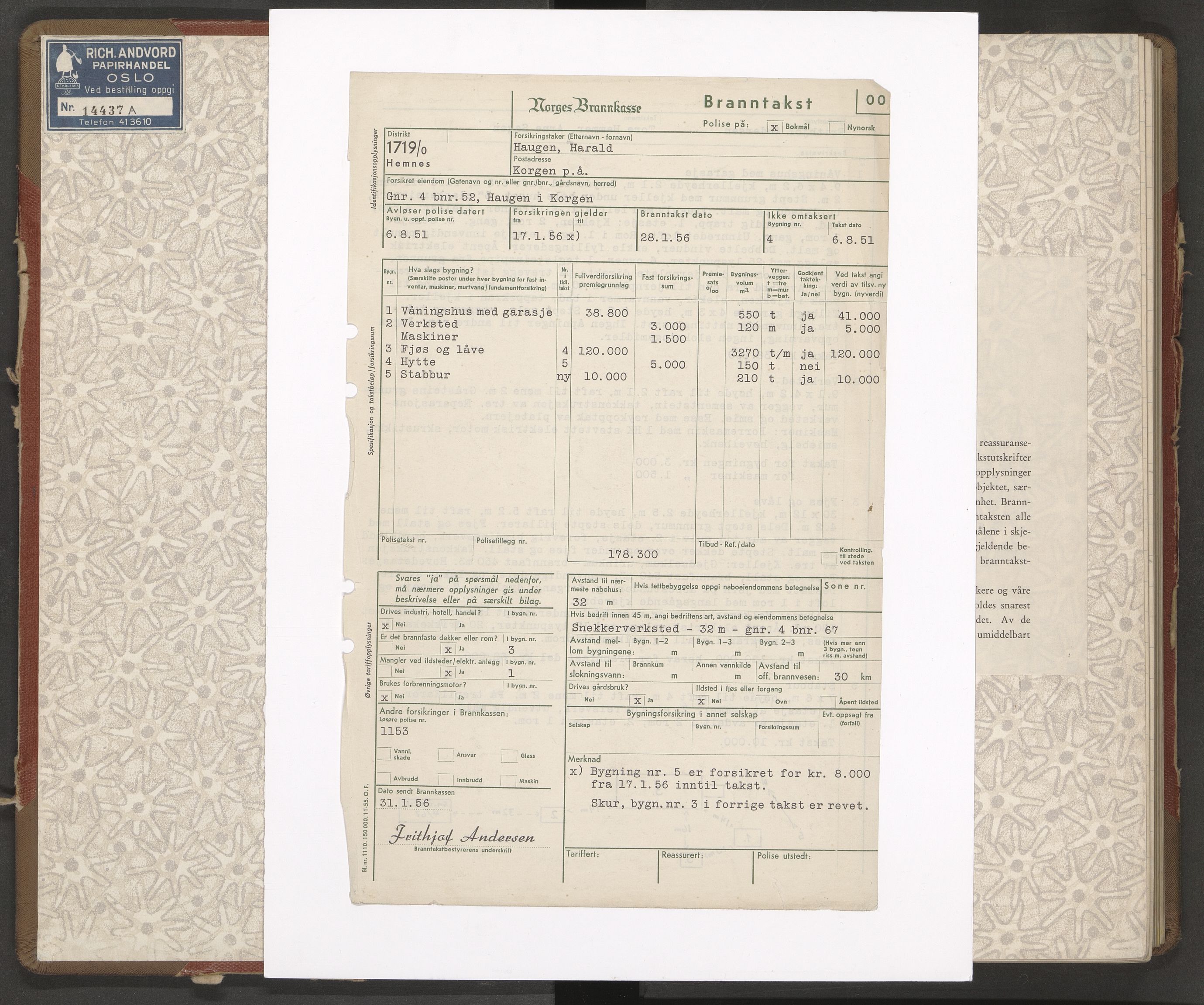 Norges Brannkasse Kristiansand, AV/SAK-2241-0030/F/Fa/L0057: Branntakstprotokoll nr. B40, 1955-1960