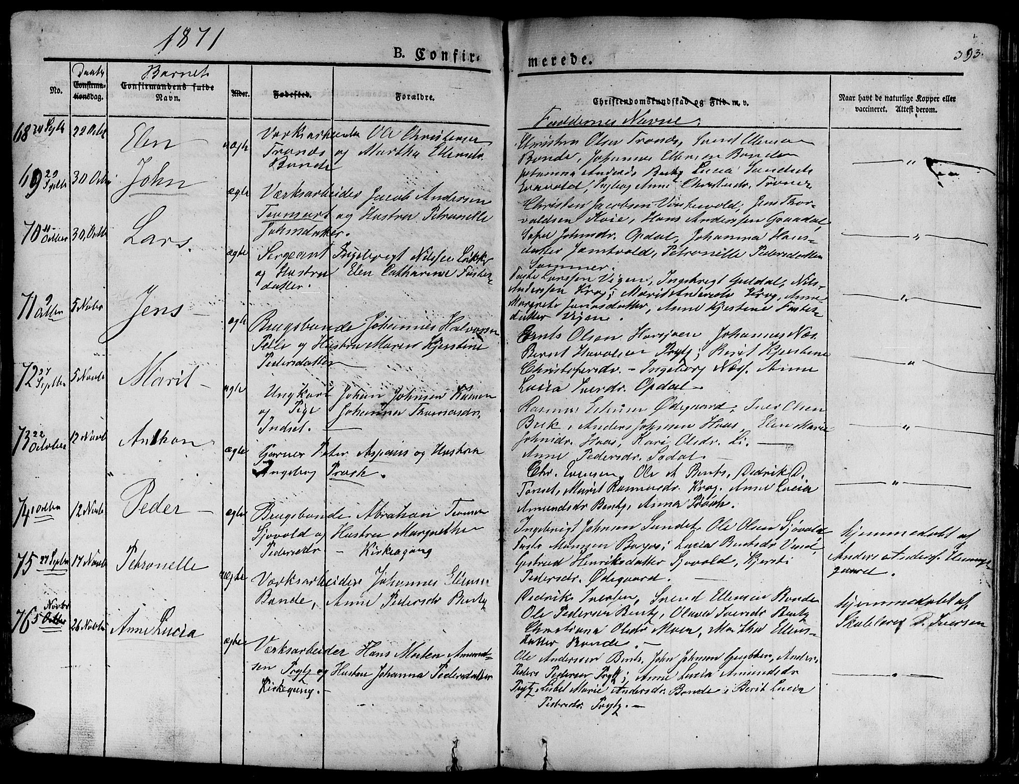Ministerialprotokoller, klokkerbøker og fødselsregistre - Sør-Trøndelag, SAT/A-1456/681/L0938: Parish register (copy) no. 681C02, 1829-1879, p. 393
