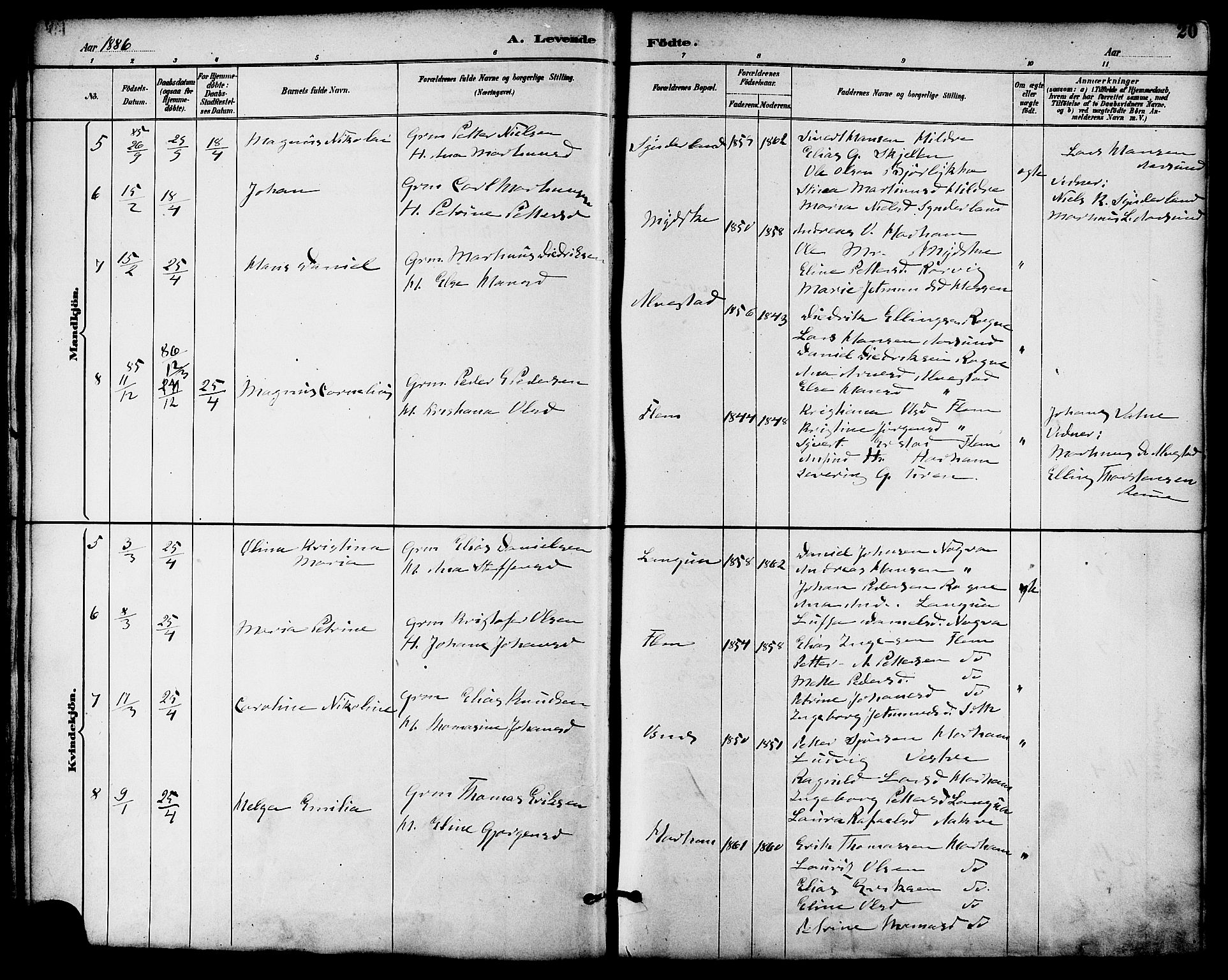 Ministerialprotokoller, klokkerbøker og fødselsregistre - Møre og Romsdal, SAT/A-1454/536/L0501: Parish register (official) no. 536A10, 1884-1896, p. 20