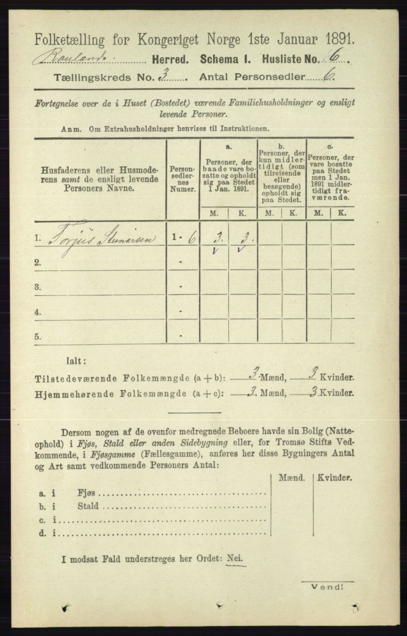 RA, 1891 census for 0835 Rauland, 1891, p. 742