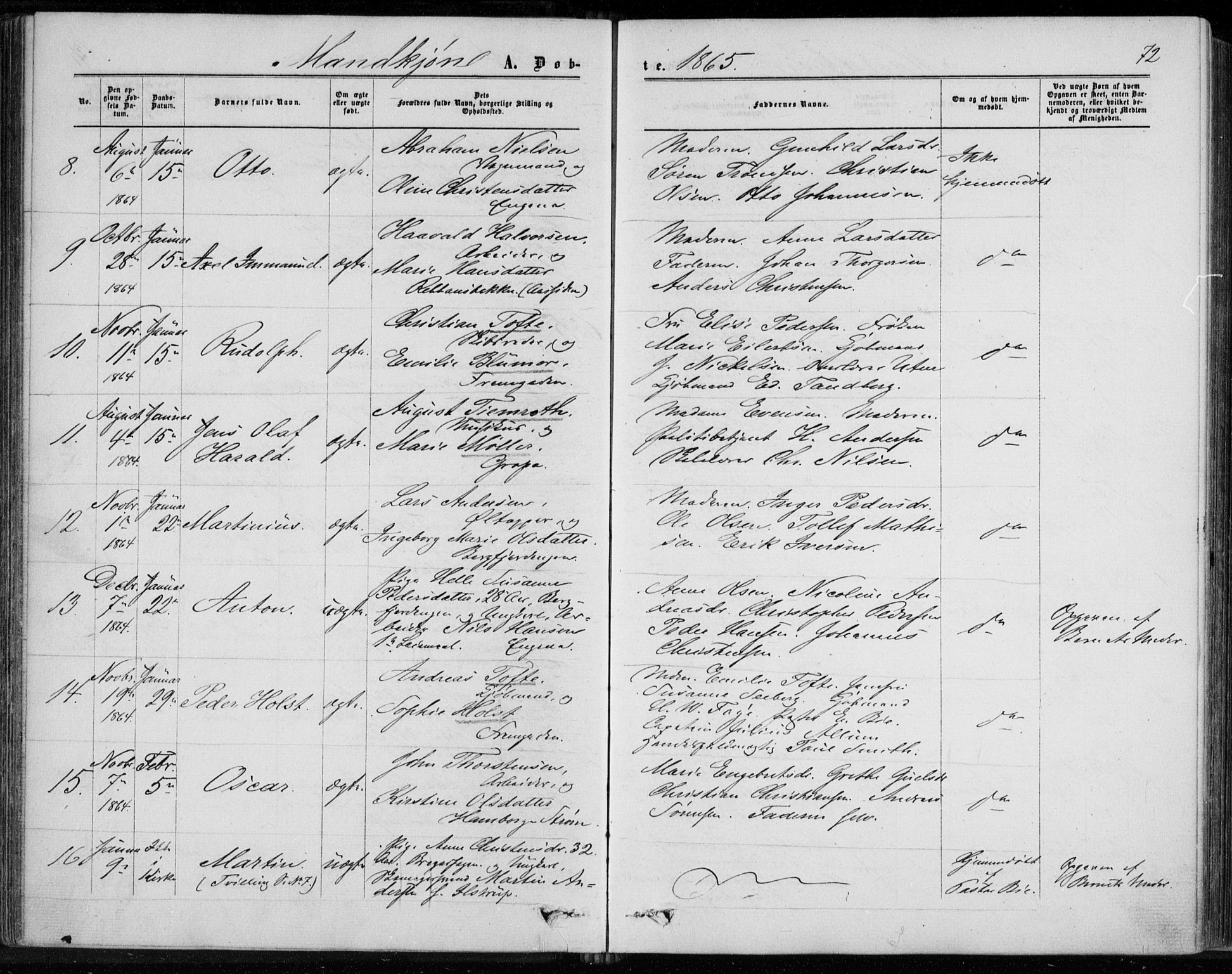 Bragernes kirkebøker, SAKO/A-6/F/Fb/L0003: Parish register (official) no. II 3, 1860-1868, p. 72