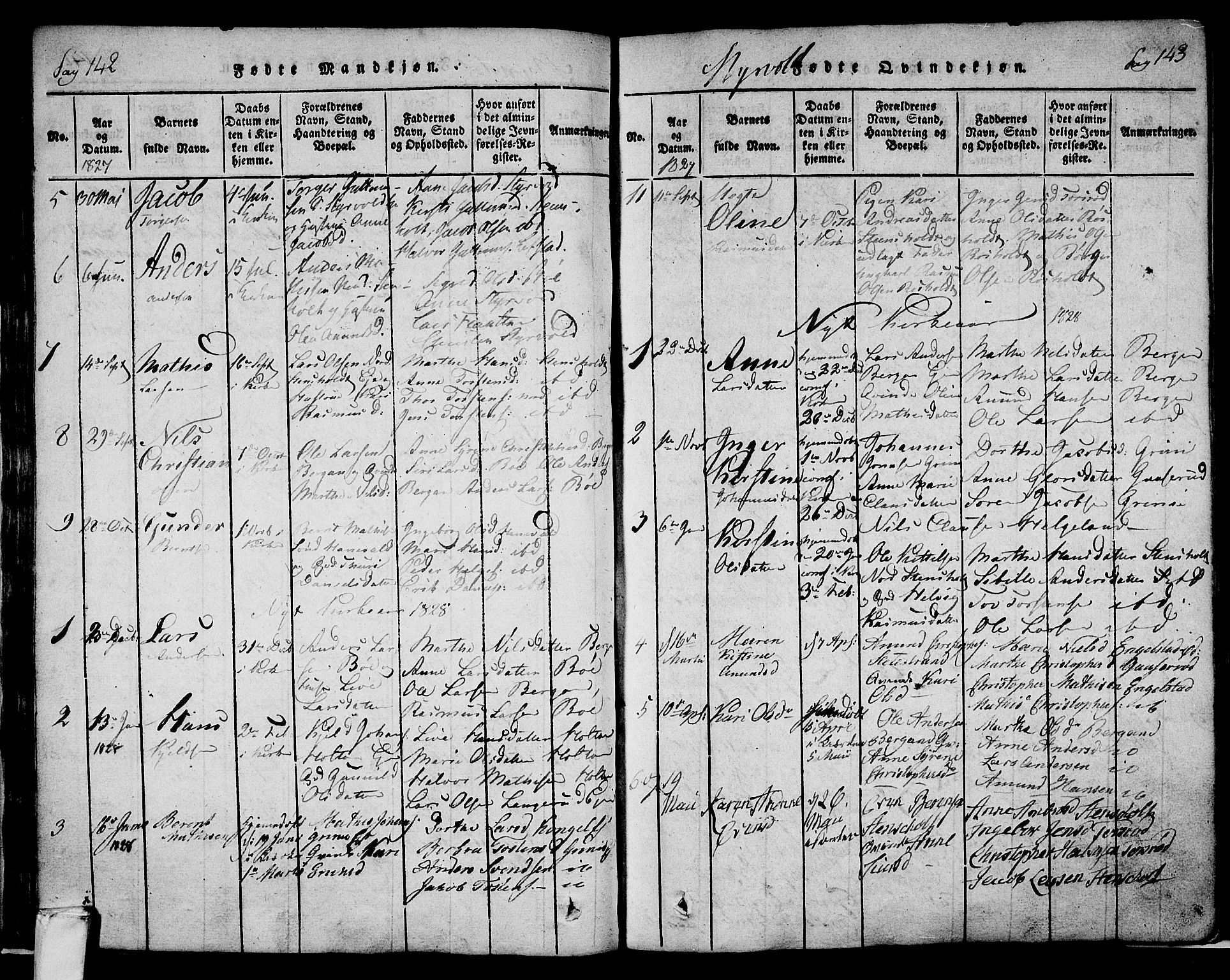 Lardal kirkebøker, AV/SAKO-A-350/F/Fa/L0005: Parish register (official) no. I 5, 1814-1835, p. 142-143