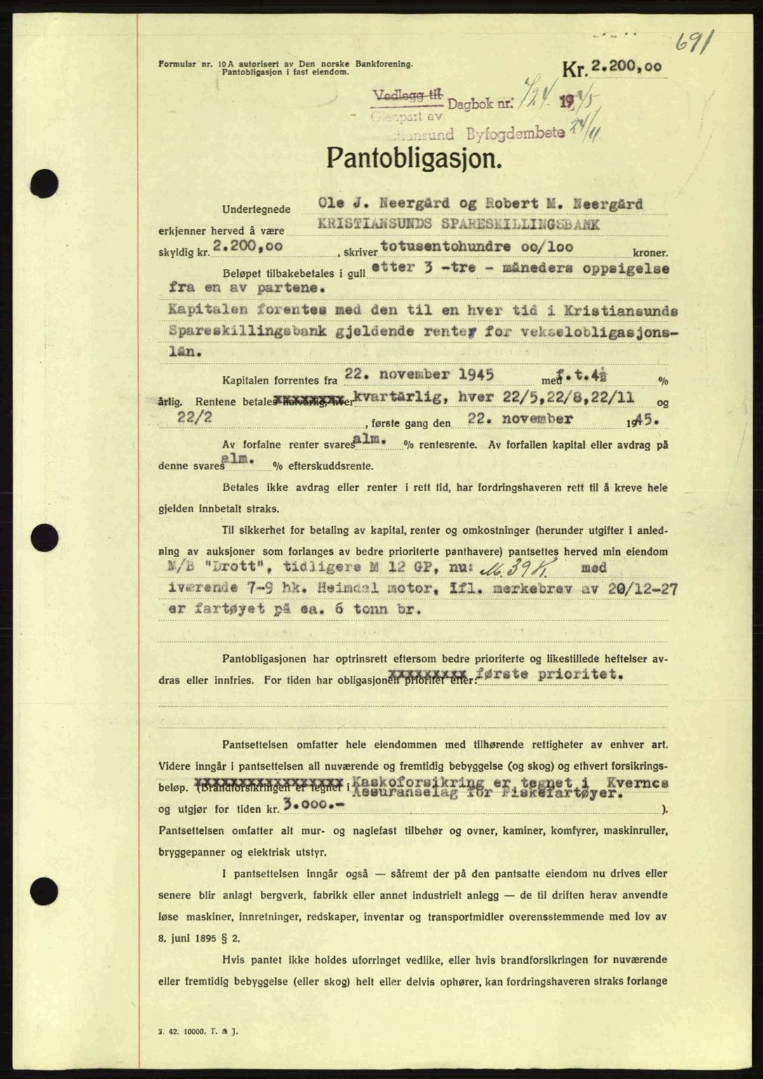 Kristiansund byfogd, SAT/A-4587/A/27: Mortgage book no. 37-38, 1943-1945, Diary no: : 724/1945