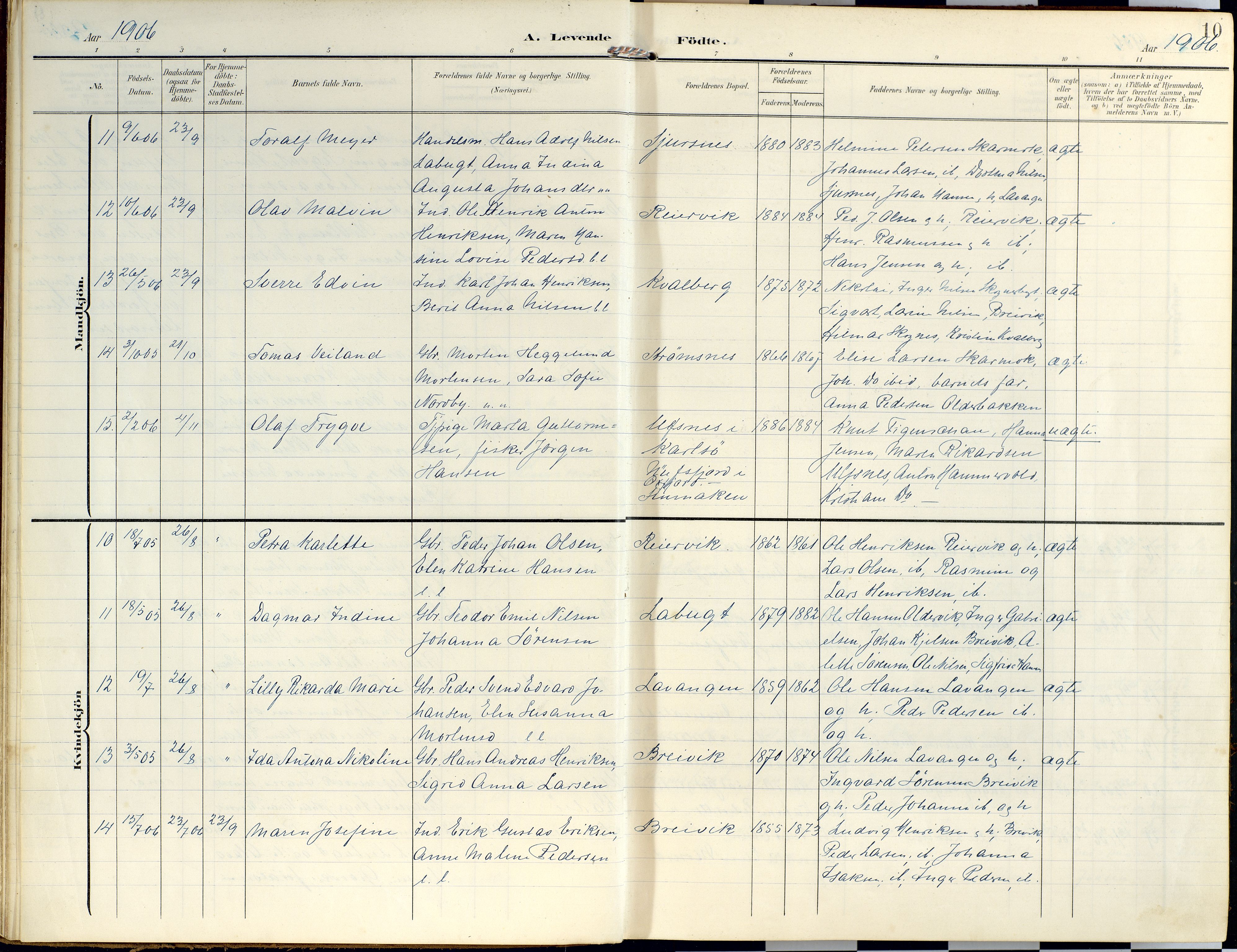 Lyngen sokneprestembete, SATØ/S-1289/H/He/Hea/L0014kirke: Parish register (official) no. 14, 1905-1920, p. 10