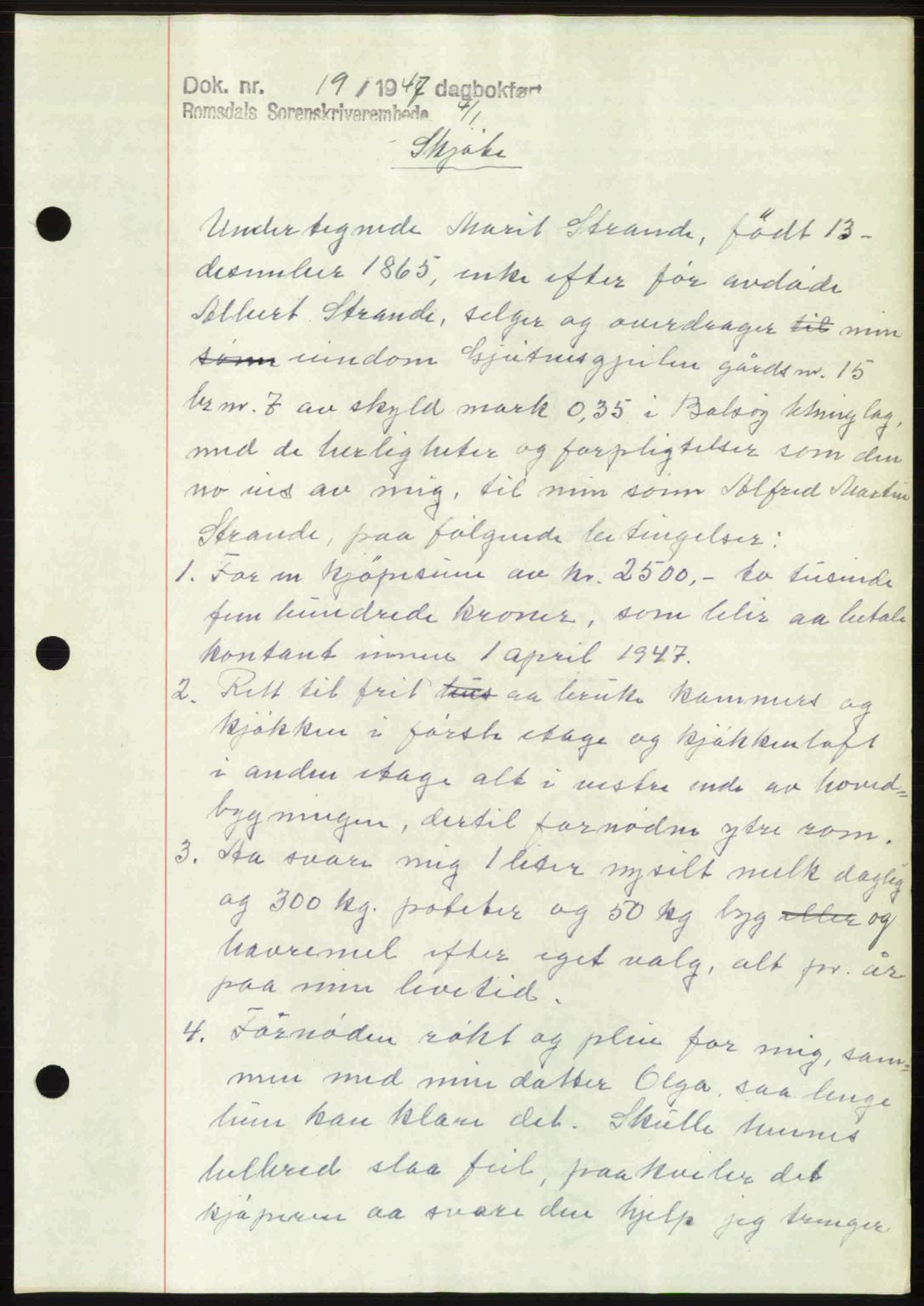 Romsdal sorenskriveri, SAT/A-4149/1/2/2C: Mortgage book no. A22, 1947-1947, Diary no: : 19/1947
