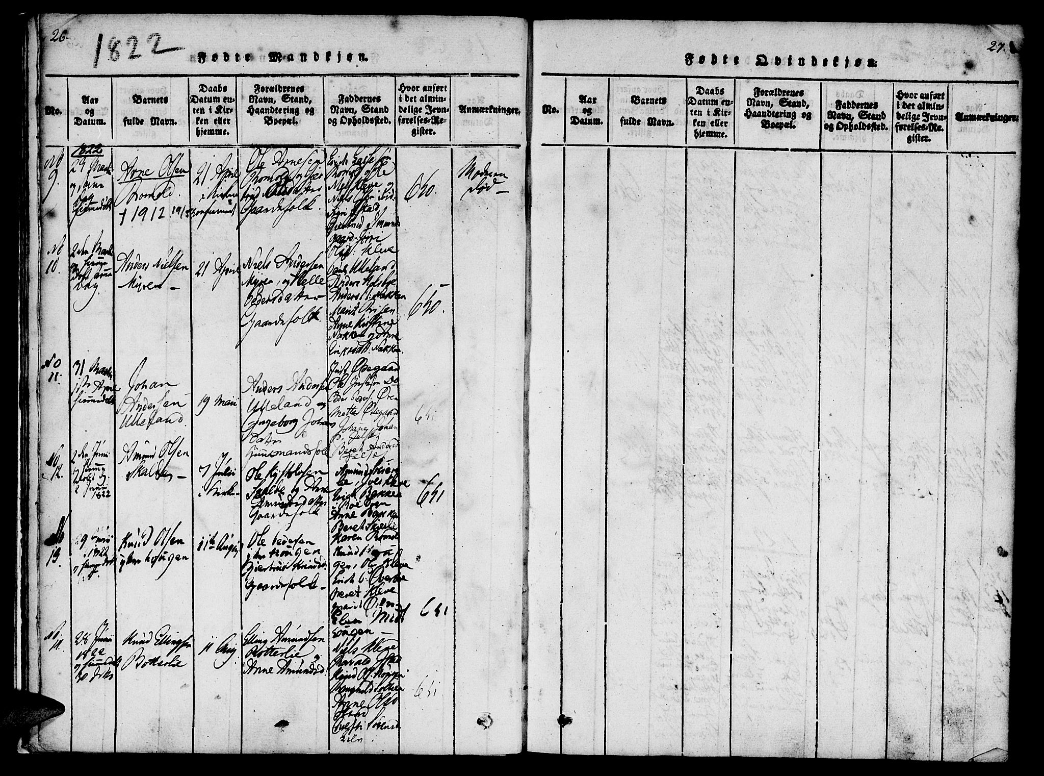 Ministerialprotokoller, klokkerbøker og fødselsregistre - Møre og Romsdal, SAT/A-1454/557/L0679: Parish register (official) no. 557A01, 1818-1843, p. 26-27