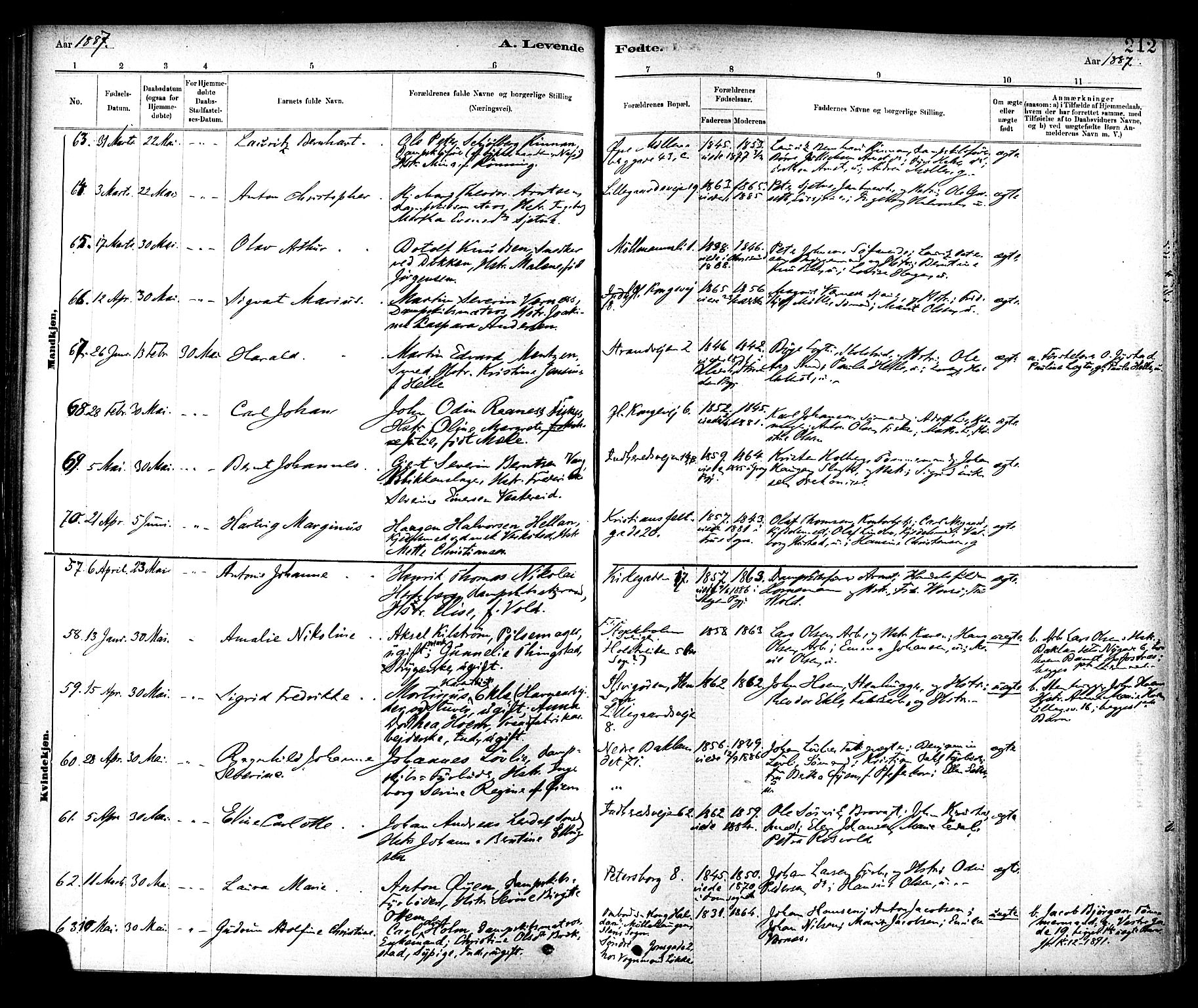 Ministerialprotokoller, klokkerbøker og fødselsregistre - Sør-Trøndelag, SAT/A-1456/604/L0188: Parish register (official) no. 604A09, 1878-1892, p. 212