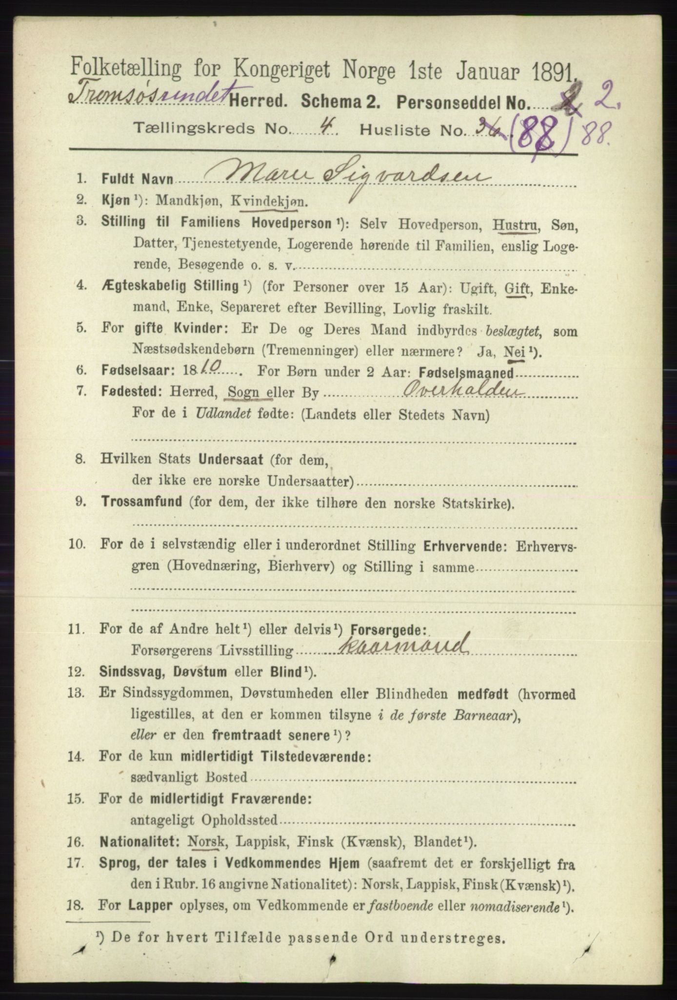 RA, 1891 census for 1934 Tromsøysund, 1891, p. 2236