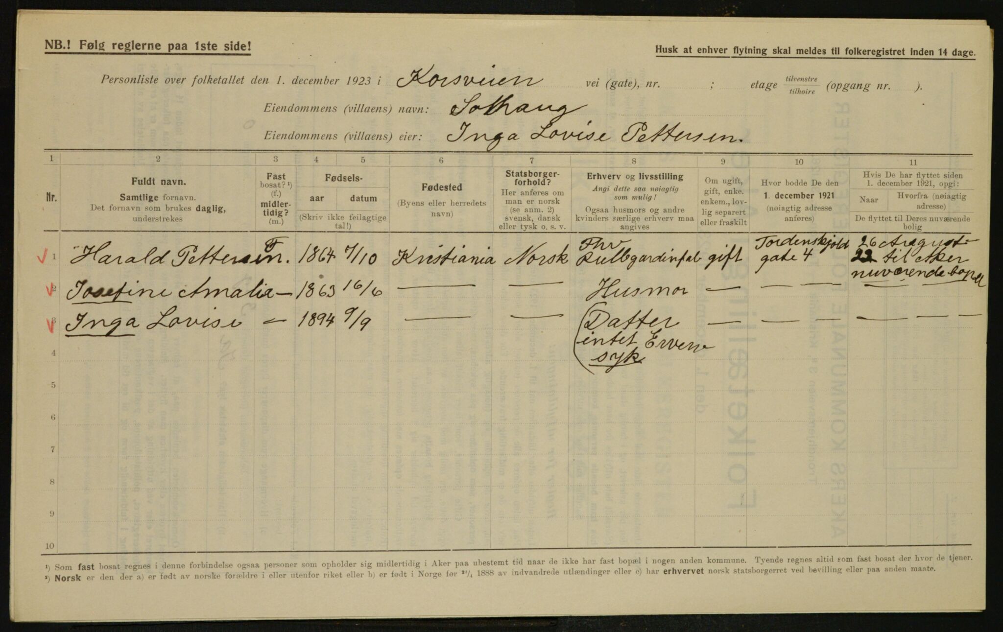 , Municipal Census 1923 for Aker, 1923, p. 28408