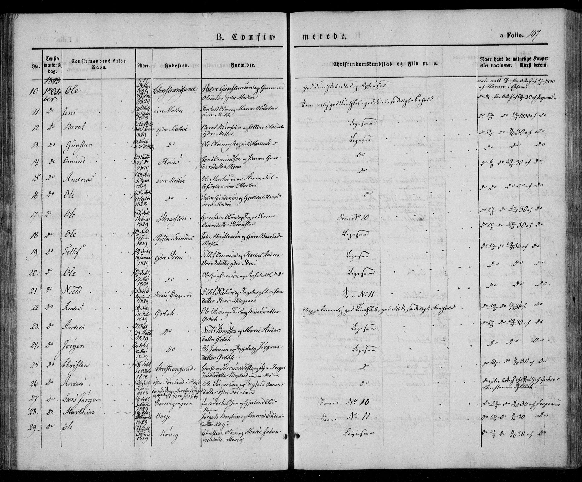 Oddernes sokneprestkontor, SAK/1111-0033/F/Fa/Faa/L0006: Parish register (official) no. A 6, 1838-1851, p. 107