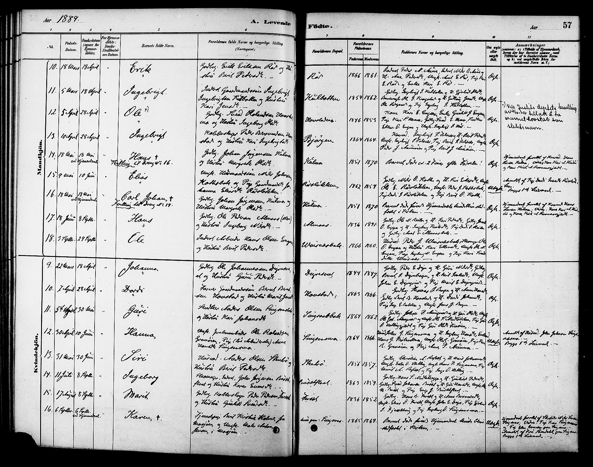 Ministerialprotokoller, klokkerbøker og fødselsregistre - Sør-Trøndelag, SAT/A-1456/688/L1024: Parish register (official) no. 688A01, 1879-1890, p. 57