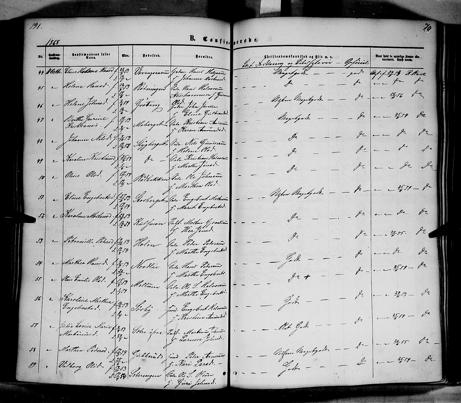 Elverum prestekontor, AV/SAH-PREST-044/H/Ha/Haa/L0010: Parish register (official) no. 10, 1857-1868, p. 191