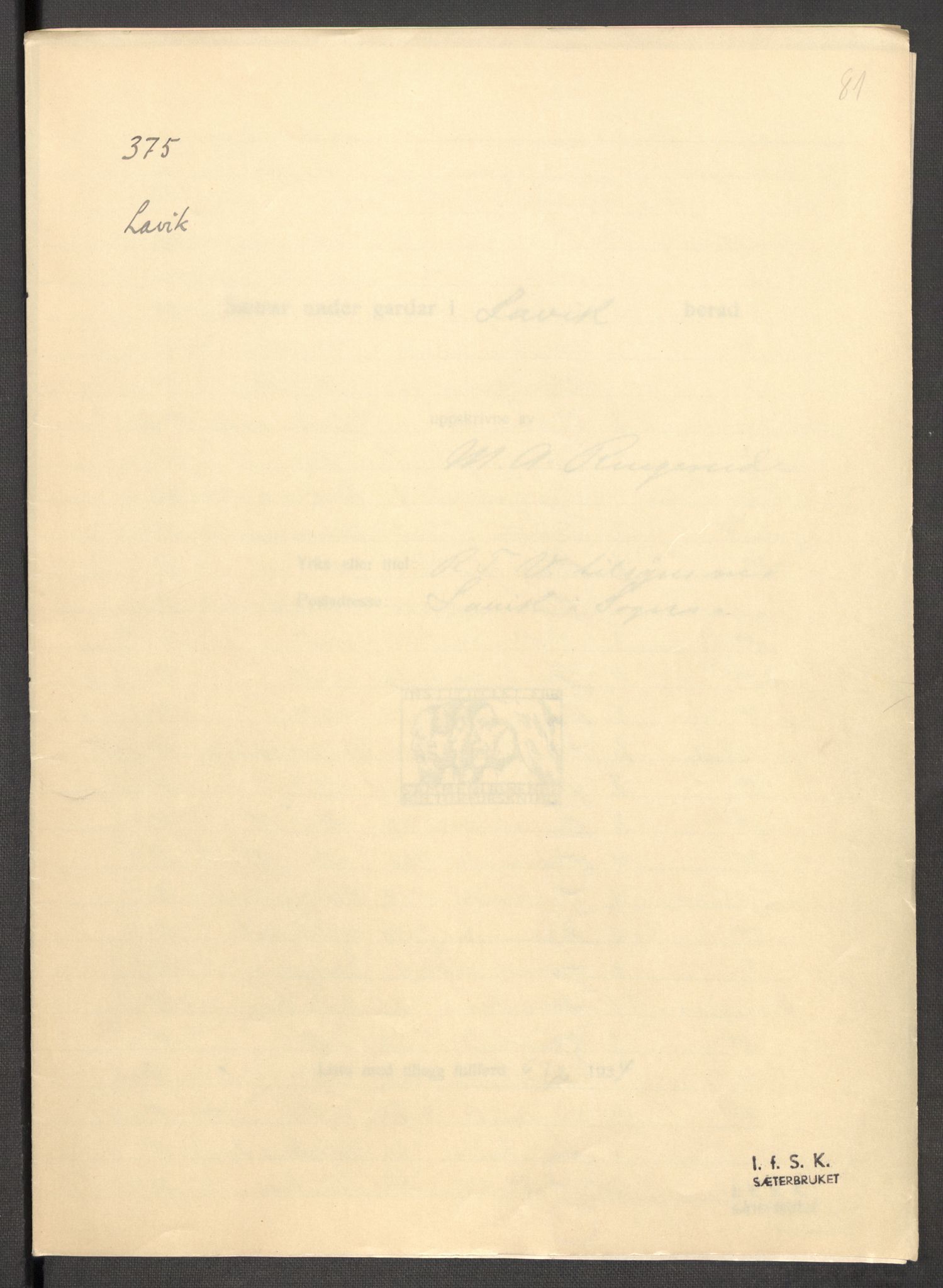 Instituttet for sammenlignende kulturforskning, RA/PA-0424/F/Fc/L0011/0002: Eske B11: / Sogn og Fjordane (perm XXIX), 1934-1937, p. 81