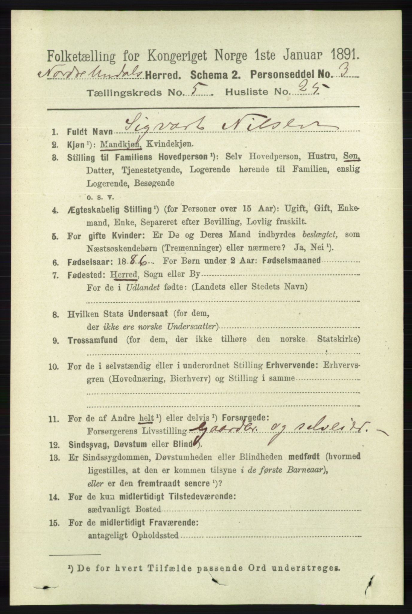 RA, 1891 census for 1028 Nord-Audnedal, 1891, p. 1325