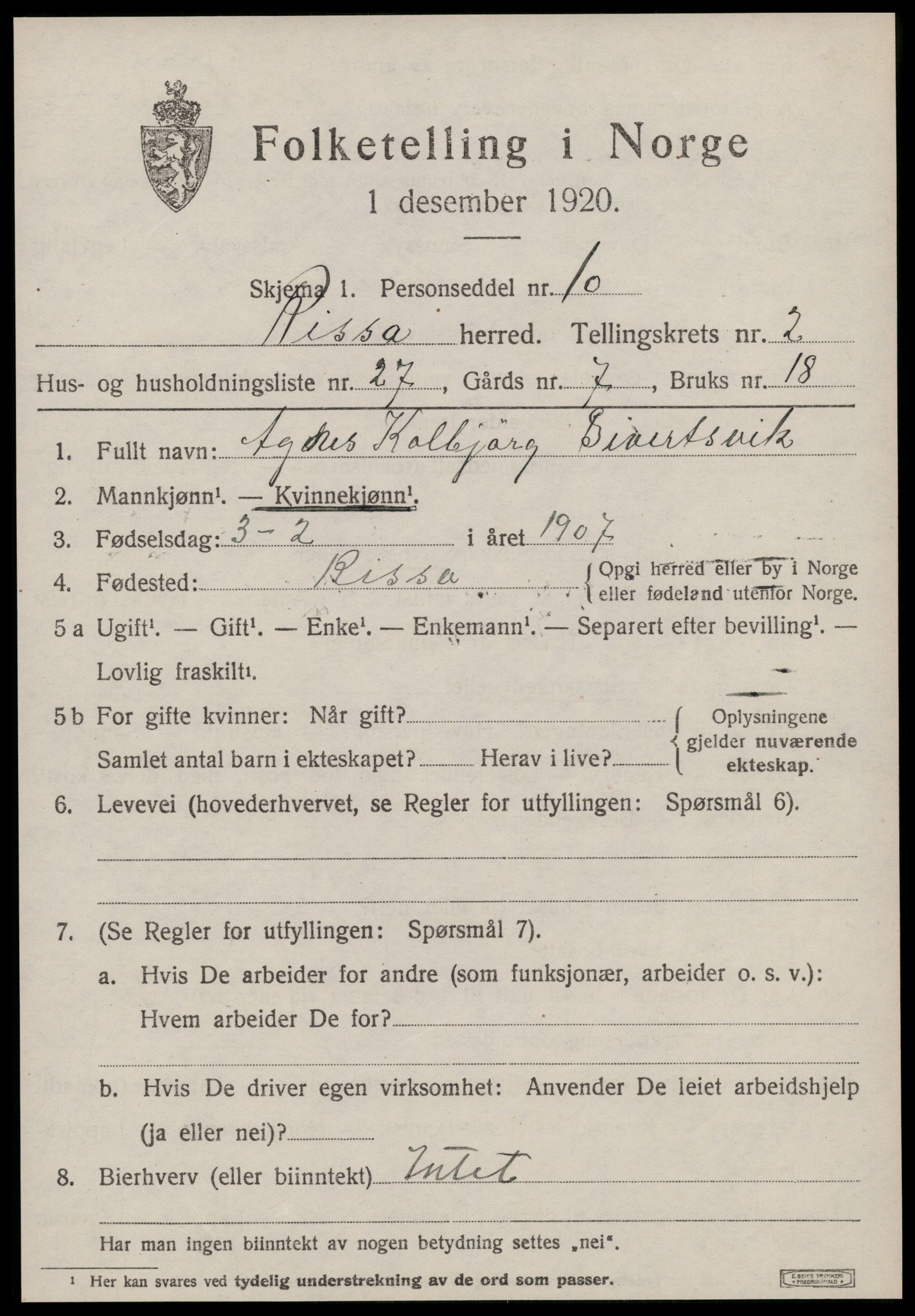 SAT, 1920 census for Rissa, 1920, p. 1957