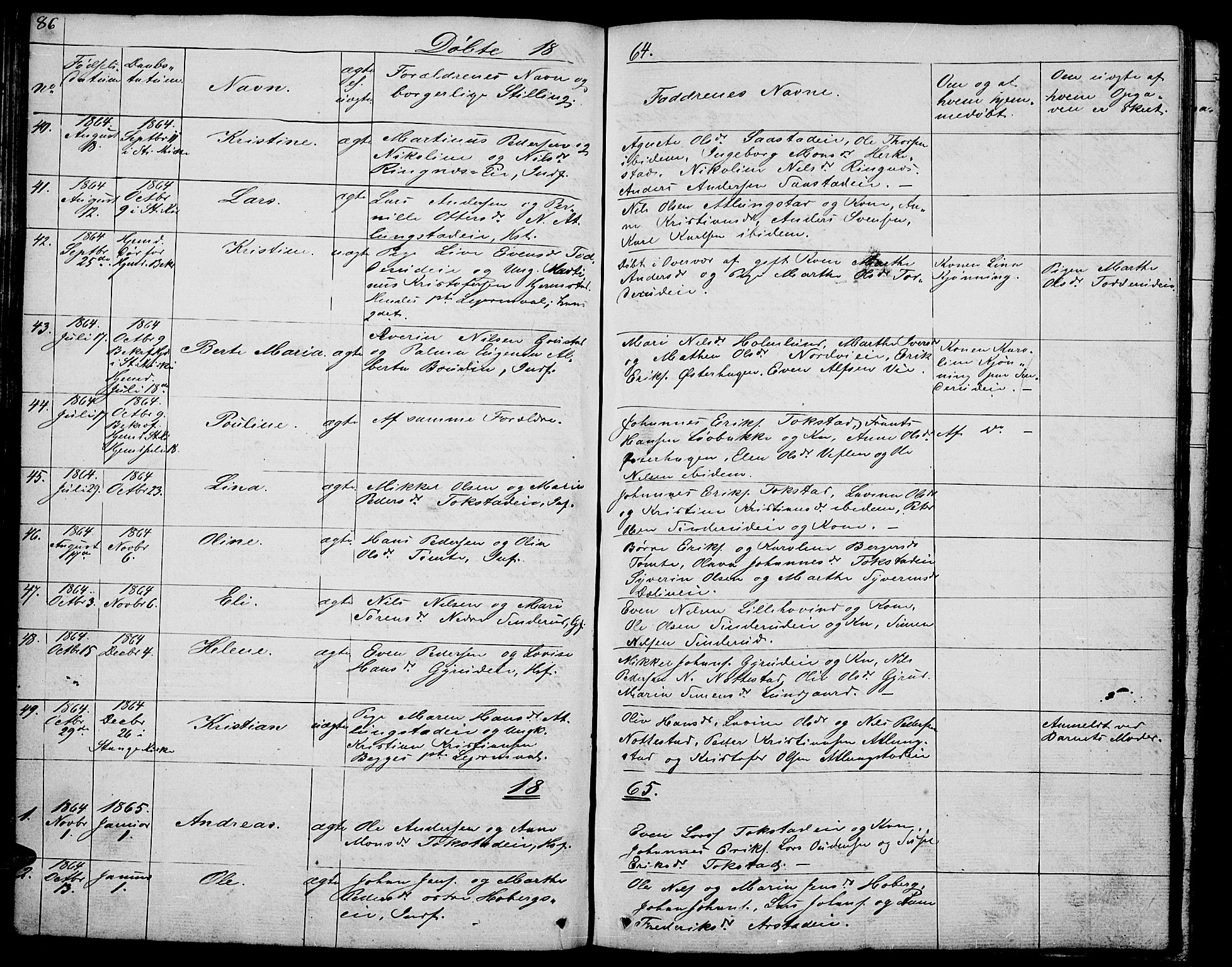 Stange prestekontor, SAH/PREST-002/L/L0002: Parish register (copy) no. 2, 1838-1879, p. 86