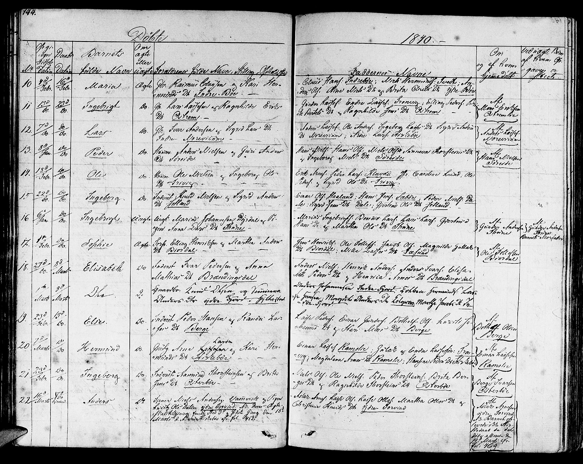 Lavik sokneprestembete, SAB/A-80901: Parish register (official) no. A 2I, 1821-1842, p. 144