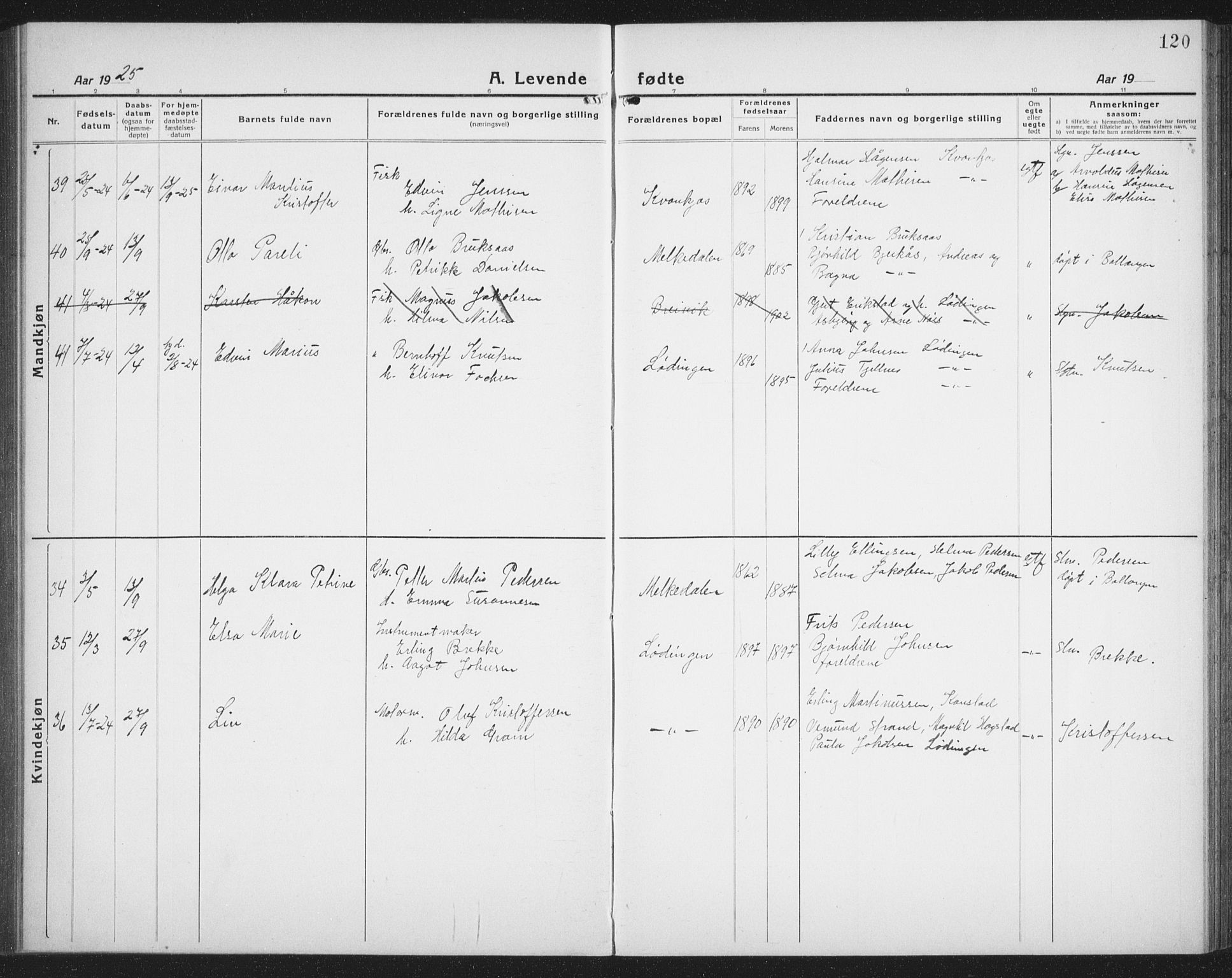 Ministerialprotokoller, klokkerbøker og fødselsregistre - Nordland, AV/SAT-A-1459/872/L1049: Parish register (copy) no. 872C05, 1920-1938, p. 120