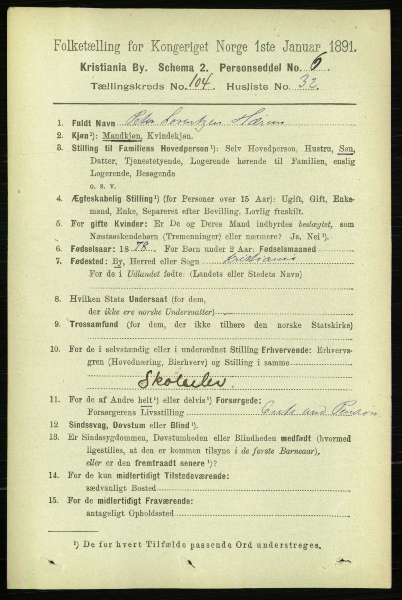 RA, 1891 census for 0301 Kristiania, 1891, p. 52851