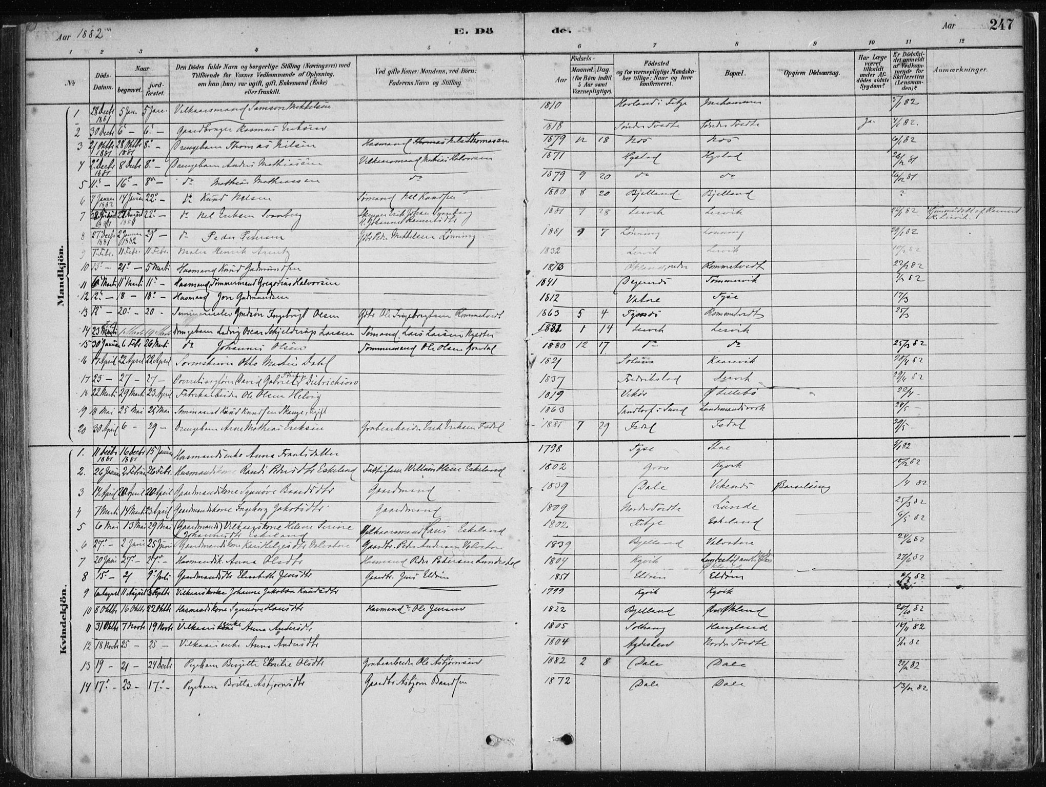 Stord sokneprestembete, SAB/A-78201/H/Haa: Parish register (official) no. B 2, 1878-1913, p. 247